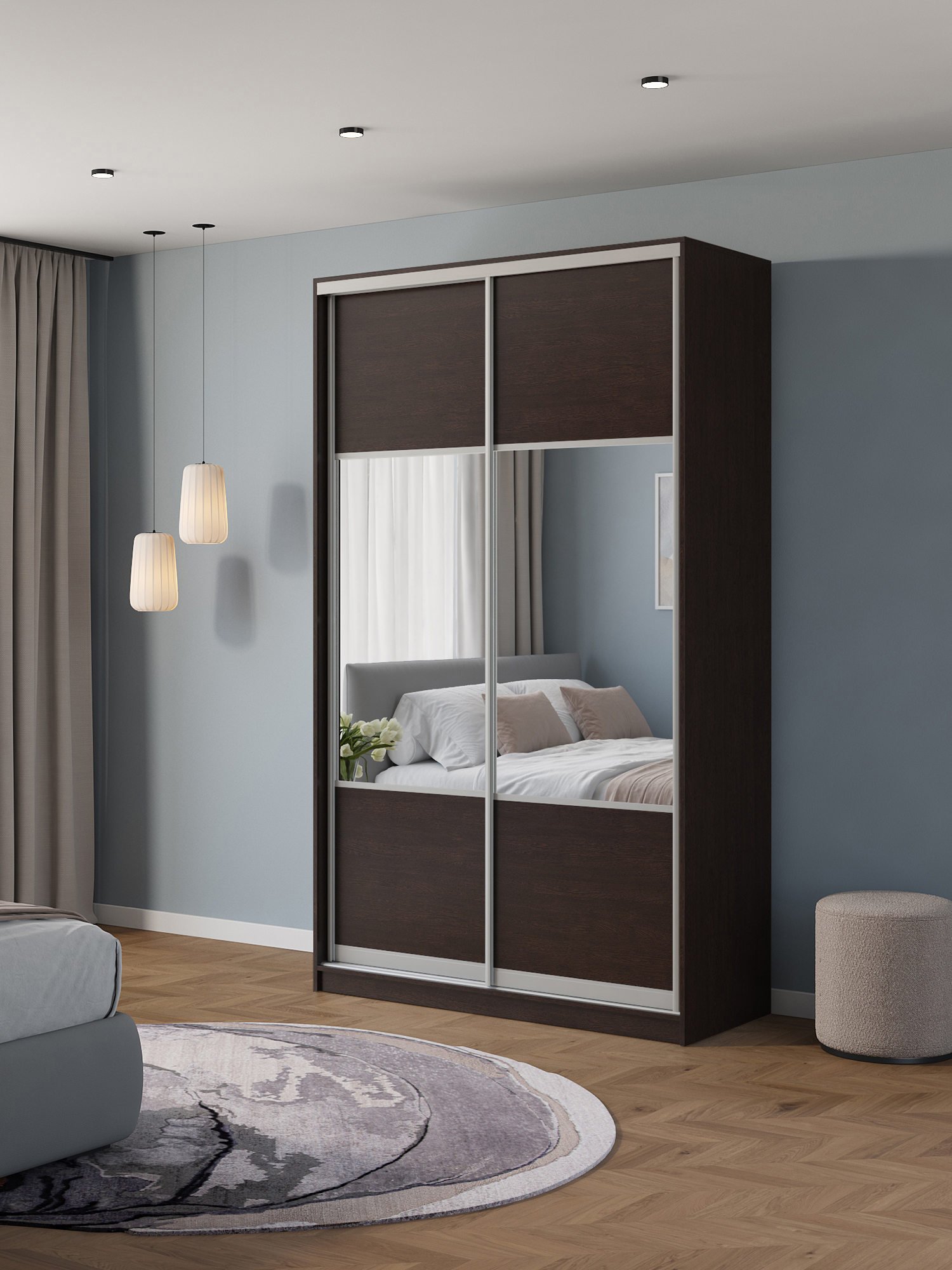 Изображение товара Шкаф-купе Клевер Атина с 2 дверями 240x120x65 см венге с системой Hettich Изображение товара Шкаф-купе Клевер Атина с 2 дверями 240x120x65 см венге с системой Hettich