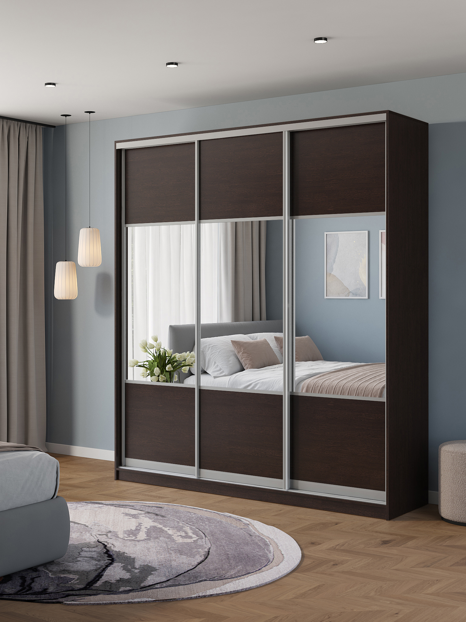 Изображение товара Шкаф-купе Клевер Атина 3 двери 240x220х50 см венге минимализм Россия Изображение товара Шкаф-купе Клевер Атина 3 двери 240x220х50 см венге минимализм Россия