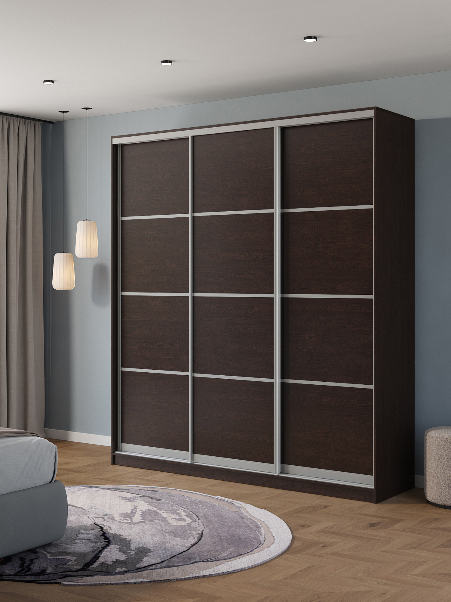 Изображение товара Шкаф-купе Клевер Атина с 3 дверями 240x200х65 см 9 полок ЛДСП цвет венге