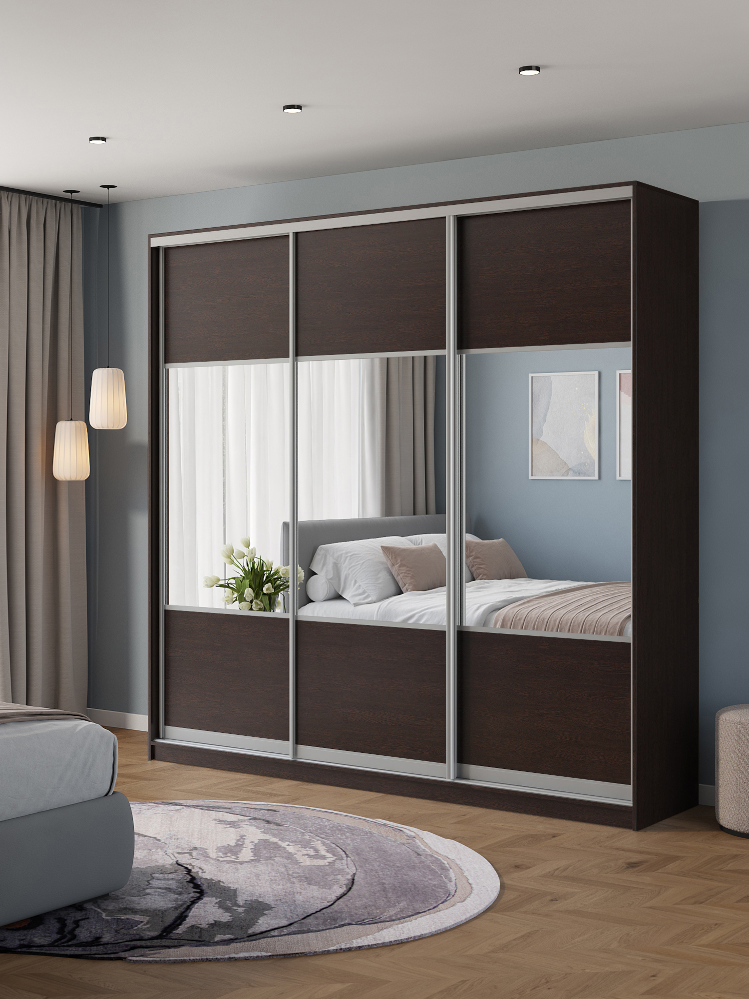 Изображение товара Шкаф-купе Клевер Атина 3 двери 240x240x65 см венге ЛДСП с зеркалом