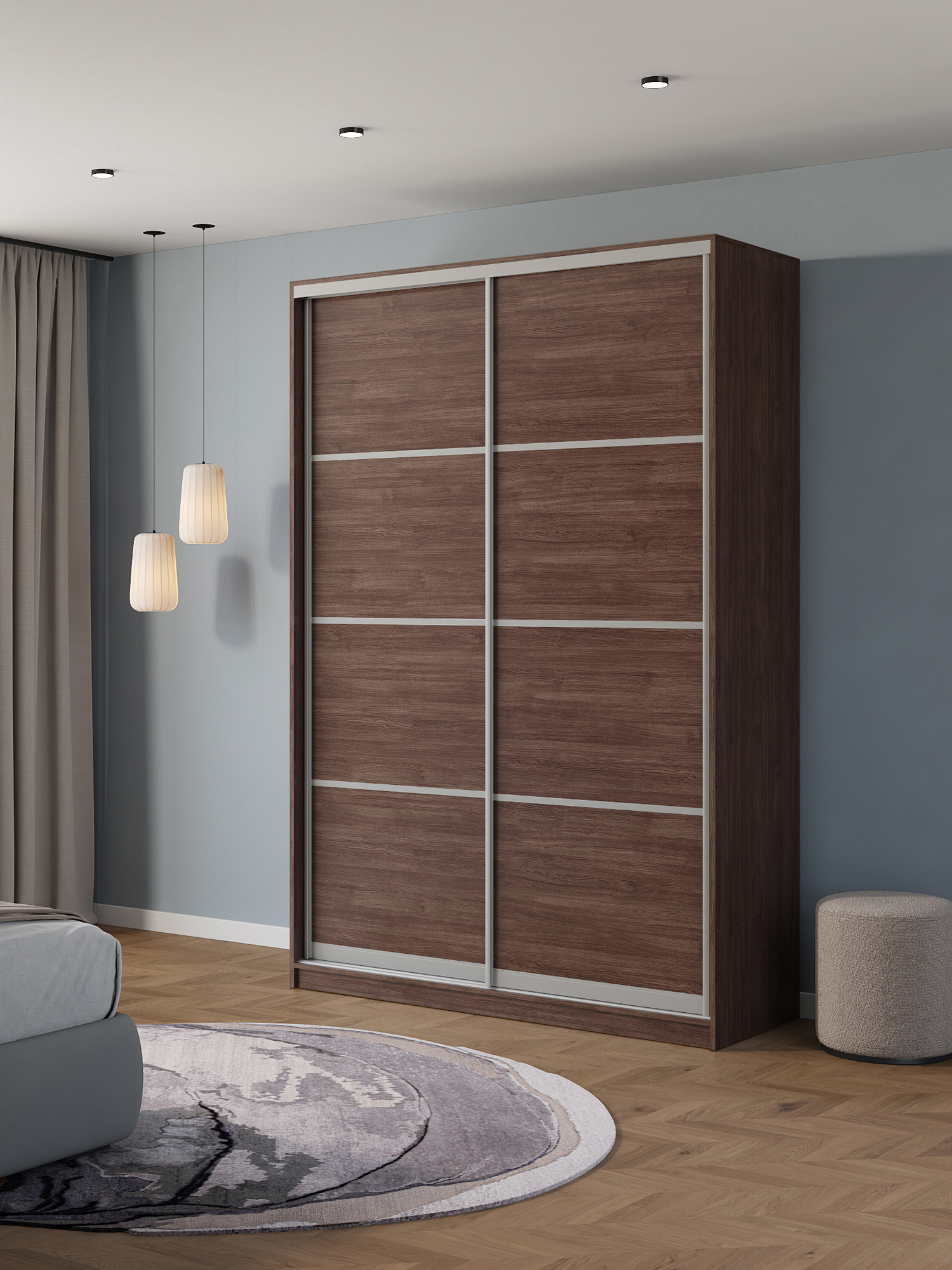 Изображение товара Шкаф-купе Клевер Атина с 2 дверями 240x140х45 см 6 полок ЛДСП цвет шамони темный