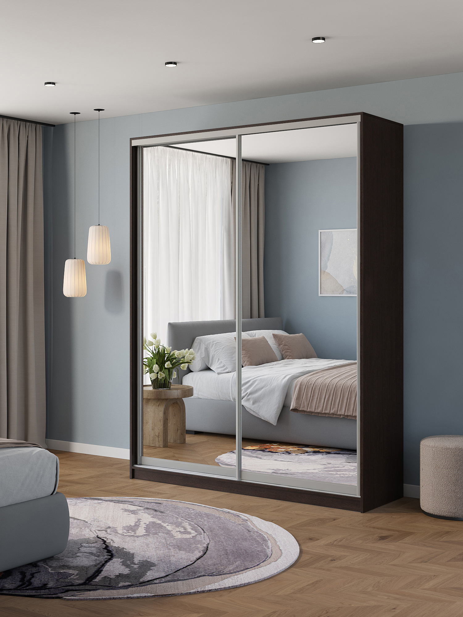 Изображение товара Шкаф-купе Клевер Атина 2 двери 240x190x65 см венге зеркальный система Hettich