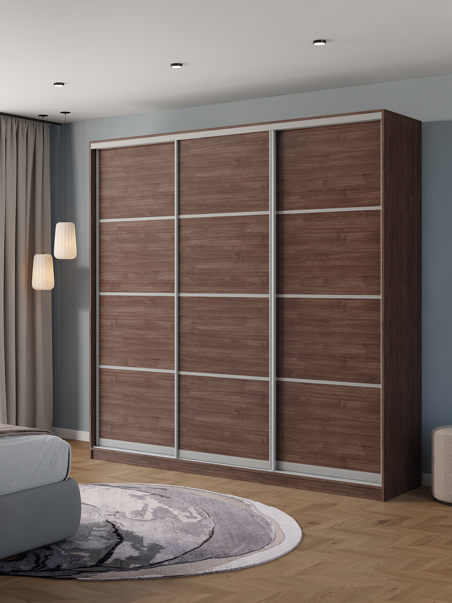 Изображение товара Шкаф-купе Клевер Атина с 3 дверьми 250x240x58 см, ЛДСП шамони темный