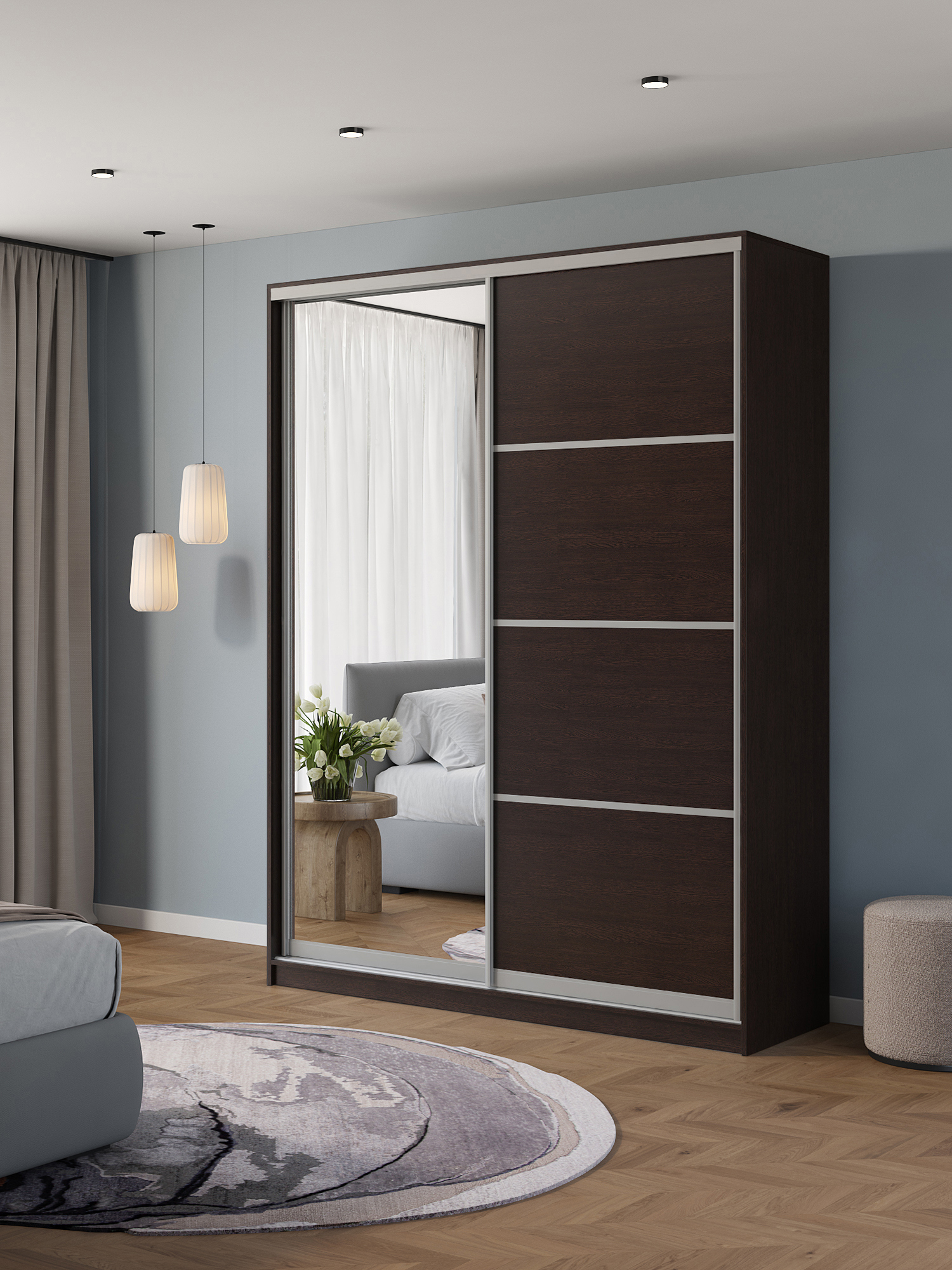 Изображение товара Шкаф-купе Клевер Атина 2 двери с зеркалом 240x190x45 см венге ЛДСП россии