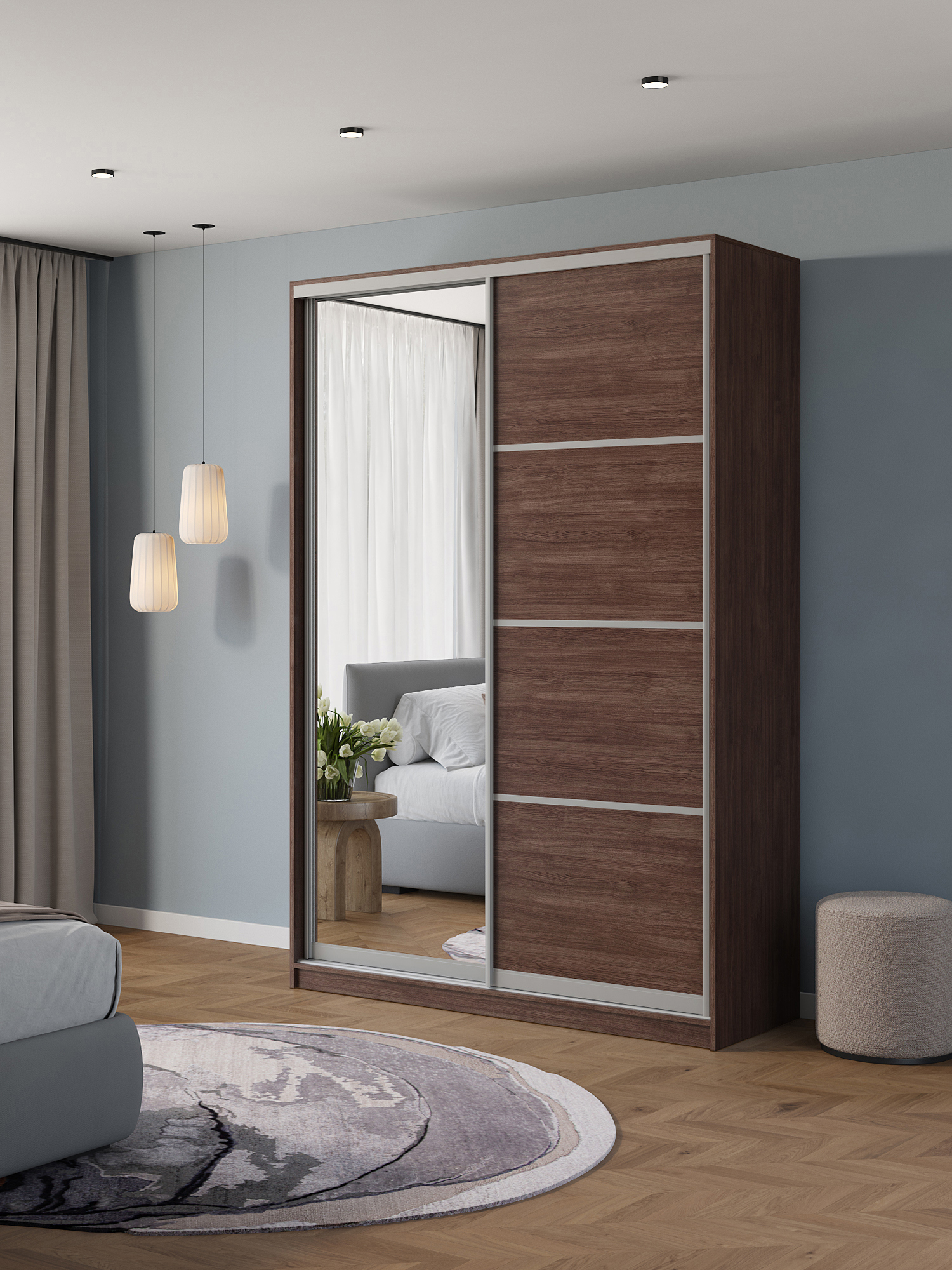 Изображение товара Шкаф-купе Клевер Атина 2 двери зеркало 240x140х58 см minimalism коричневый
