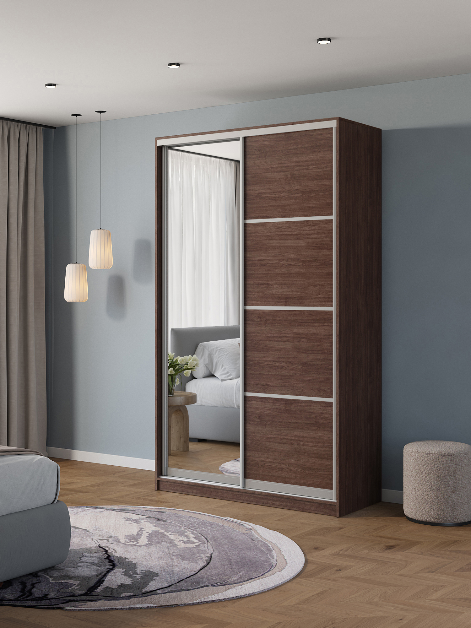 Изображение товара Шкаф-купе Клевер Атина 2 дверцы зеркало ЛДСП 240x110x50 см цвет шамони темный