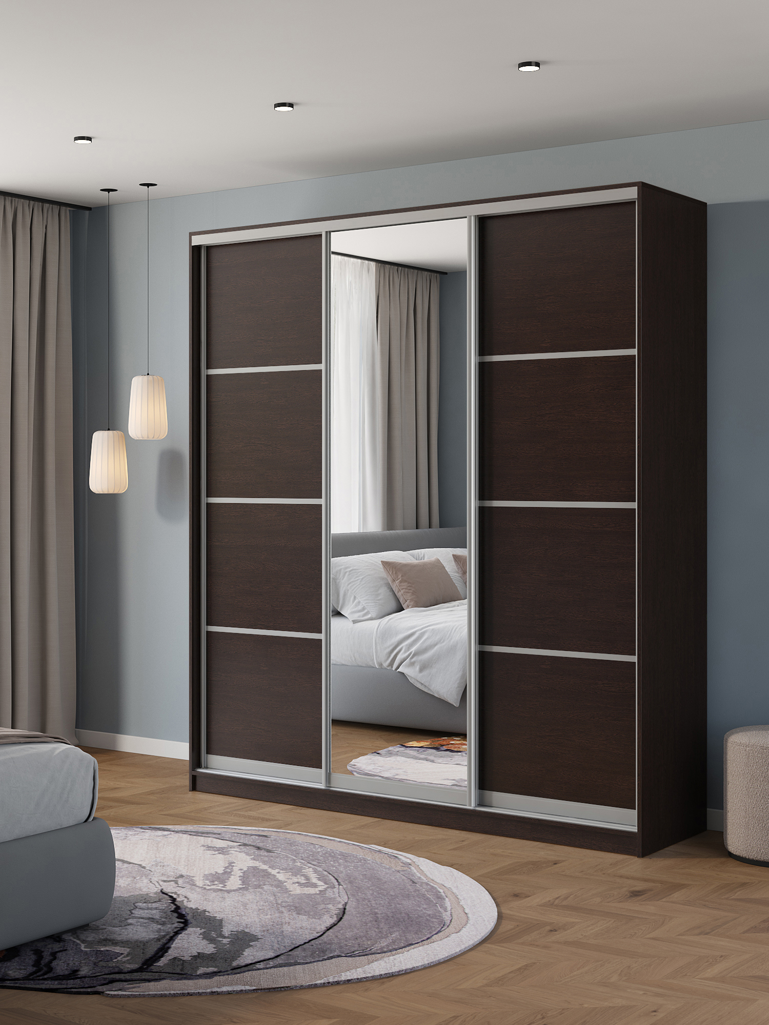 Изображение товара Шкаф-купе Клевер Атина 3 двери зеркало венге 240x200x65 см мебель для хранения