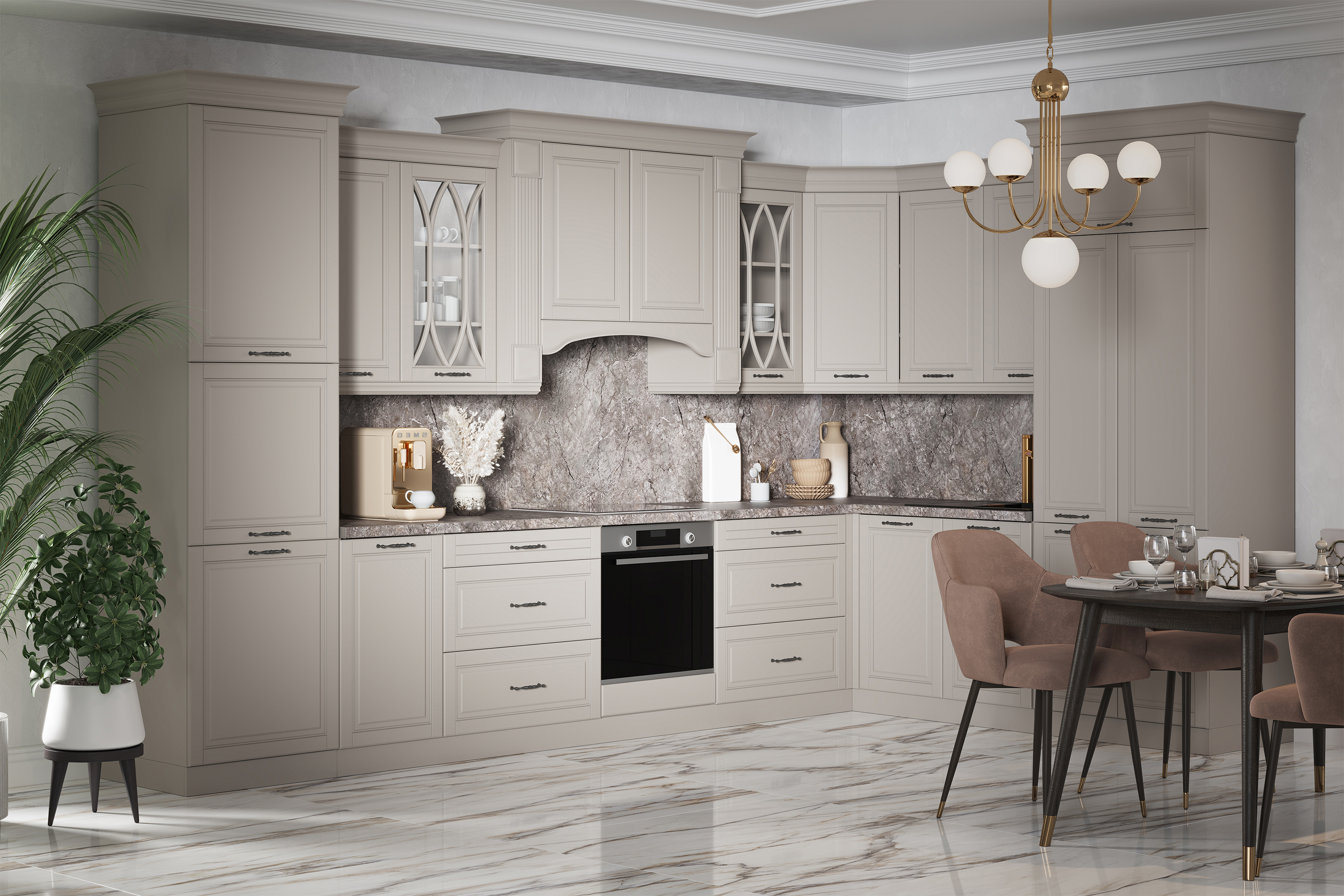 Изображение товара Кухонный гарнитур Рада Safina grand 375x237x230 см цвет шампань с пеналами