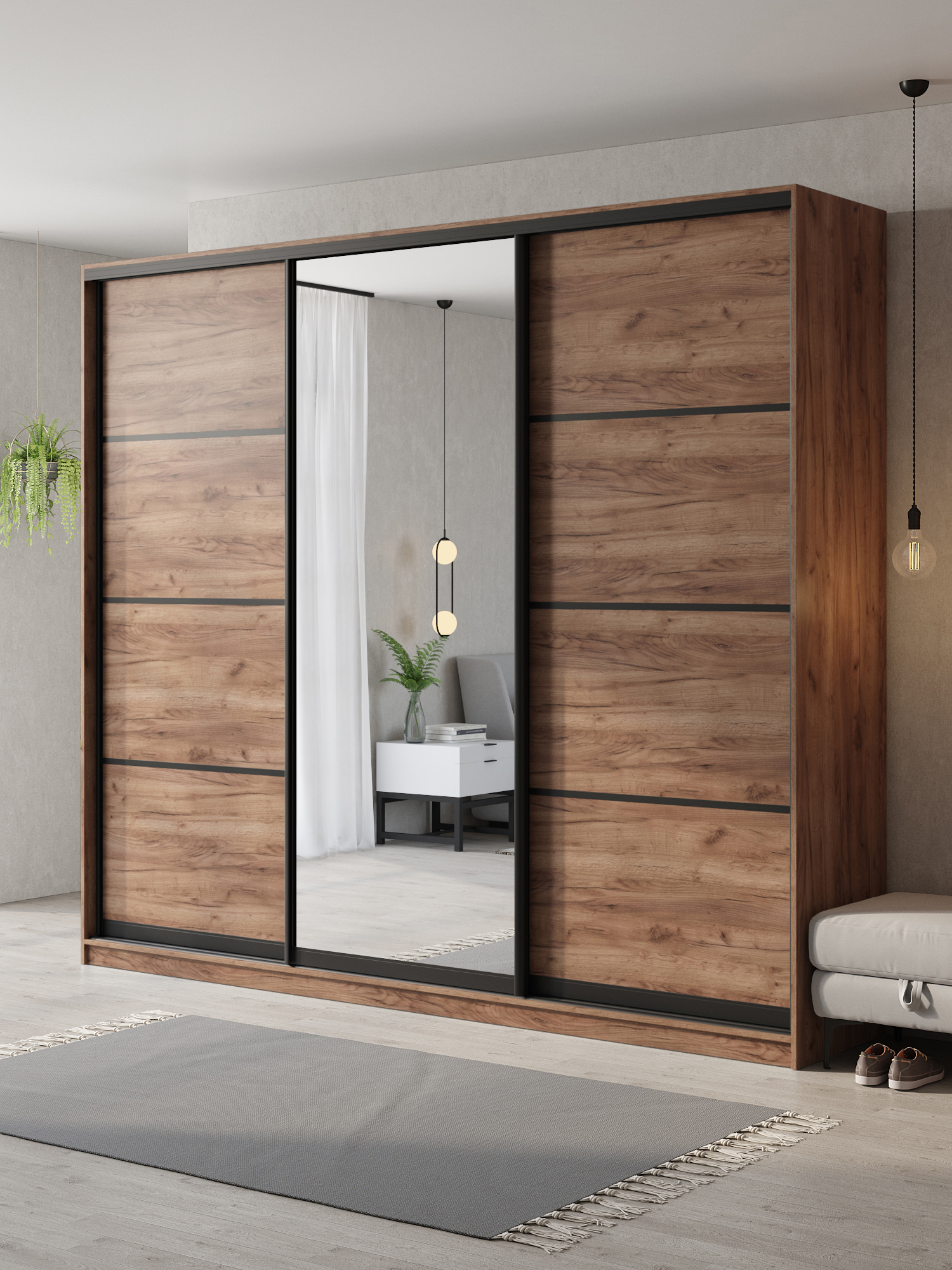 Изображение товара Шкаф-купе Клевер Атина с 3 дверями и зеркалом 240x260х50 см