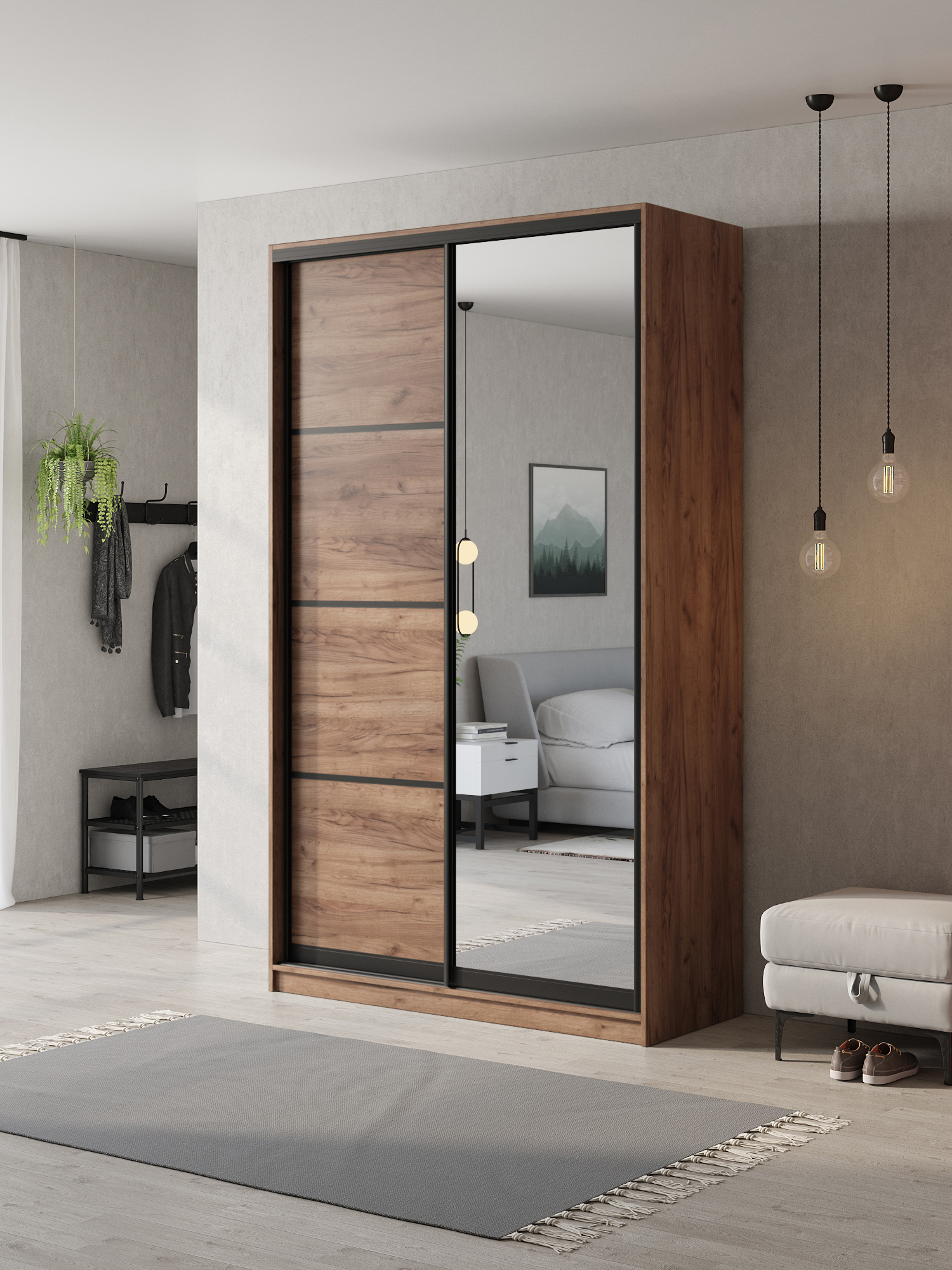 Изображение товара Шкаф-купе Клевер Атина с зеркалом 120x45x240 см, 2 двери, стиль минимализм