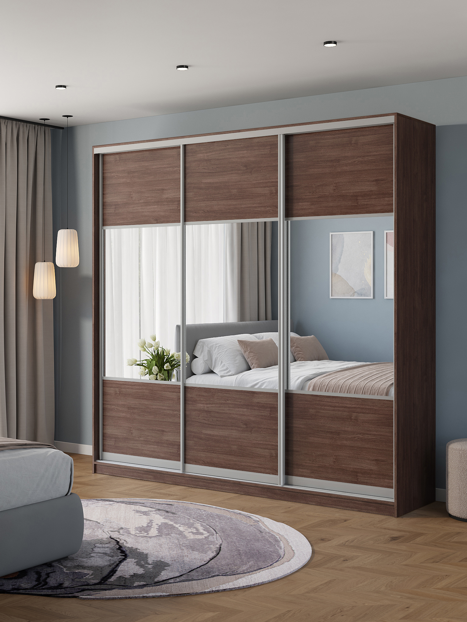 Изображение товара Шкаф-купе Клевер Атина с 3 дверями 240x230х50 см ламинированное ЛДСП коричневый