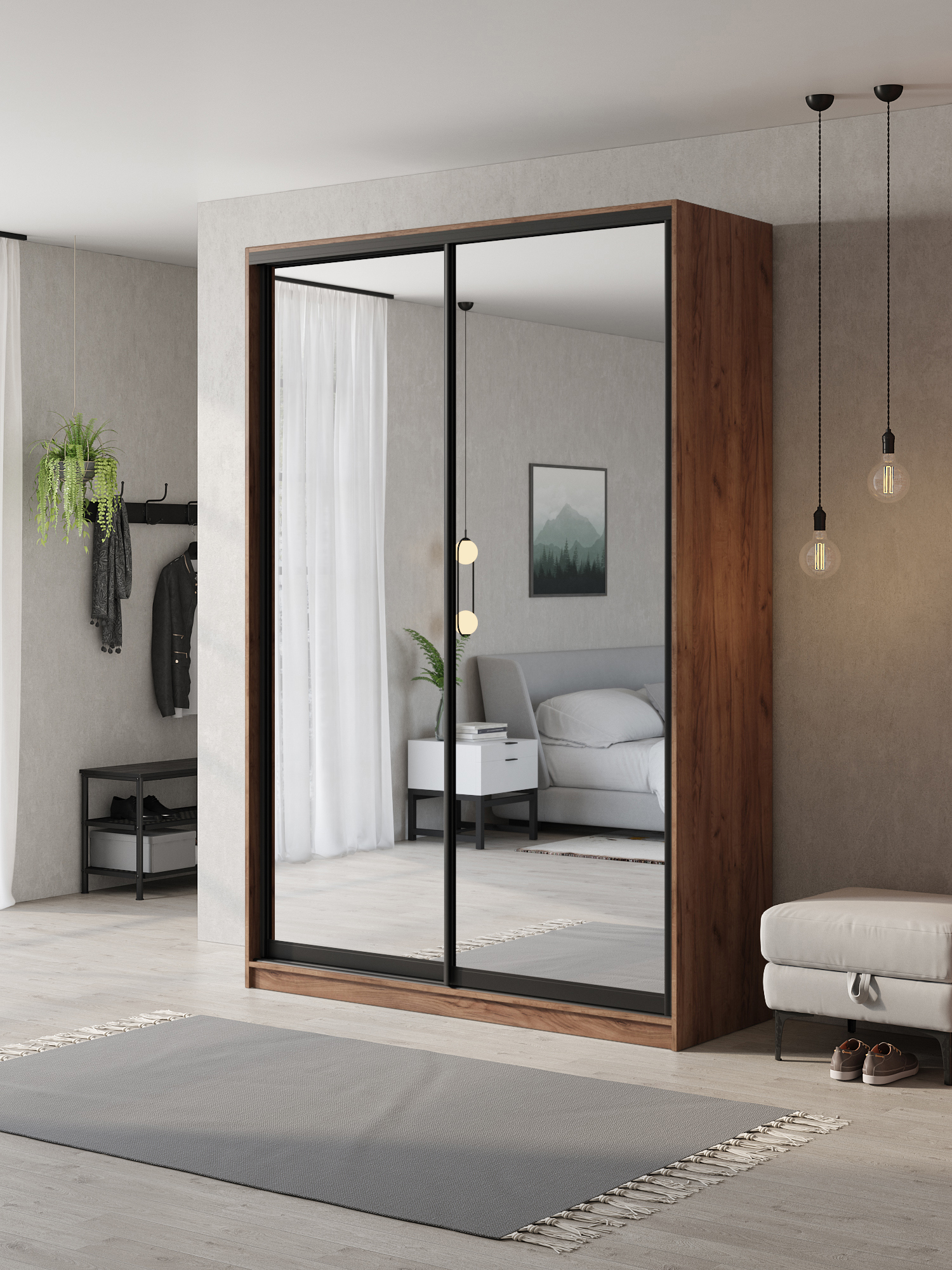 Изображение товара Шкаф-купе Клевер Атина 240x140x65 см с зеркалом и 2 дверями