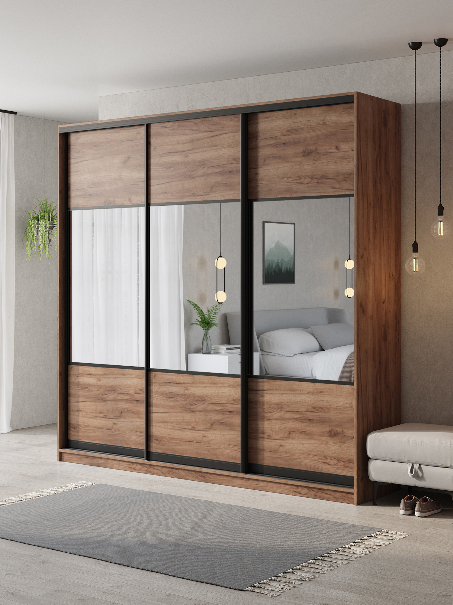 Изображение товара Шкаф-купе Клевер Атина 3 дверцы 240x240 см с зеркалами и системой Hettich