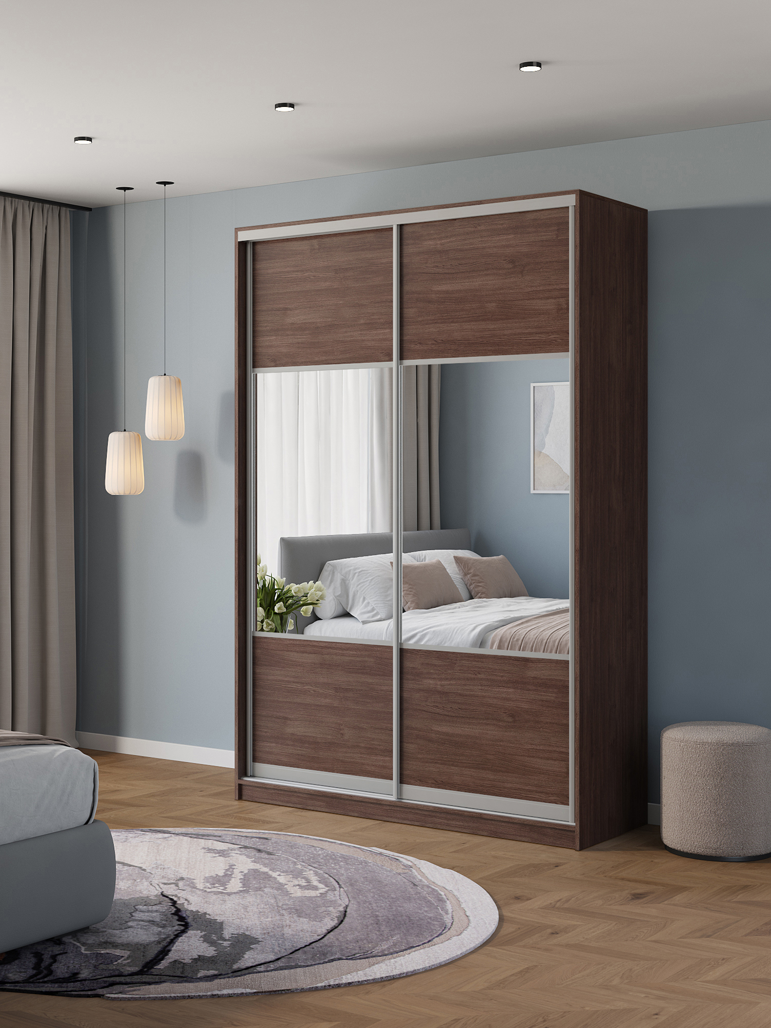 Изображение товара Шкаф-купе Клевер Атина с 2 дверями 240x150x58 см 6 полок ЛДСП цвет шамони темный комбинированный