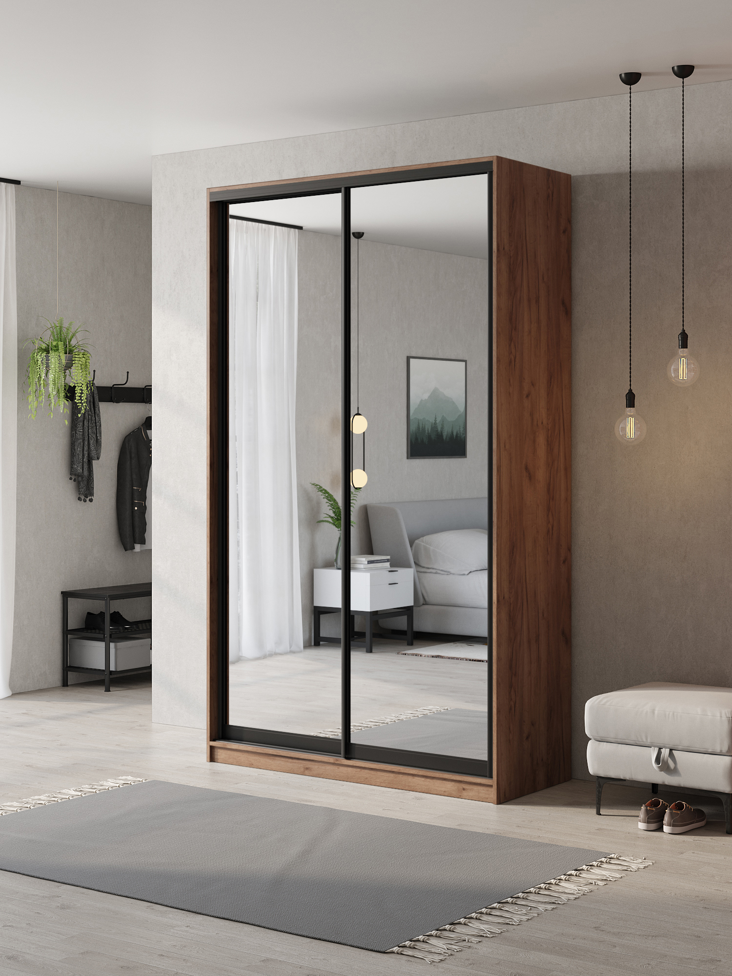 Изображение товара Шкаф-купе Клевер Атина с 2 дверями 240x110х45 см зеркальный и с полками