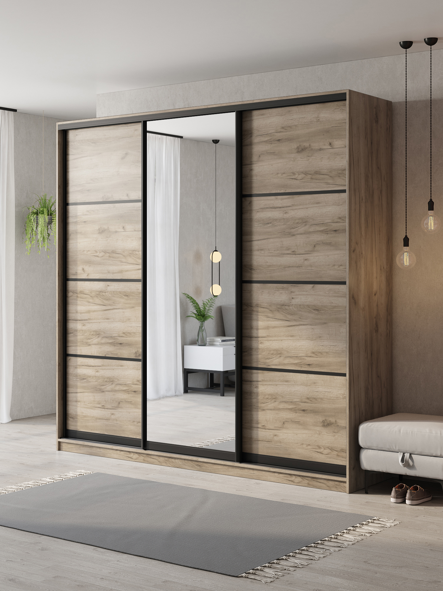Изображение товара Шкаф-купе Клевер Атина 3 двери с зеркалами 240x240 см современный минимализм