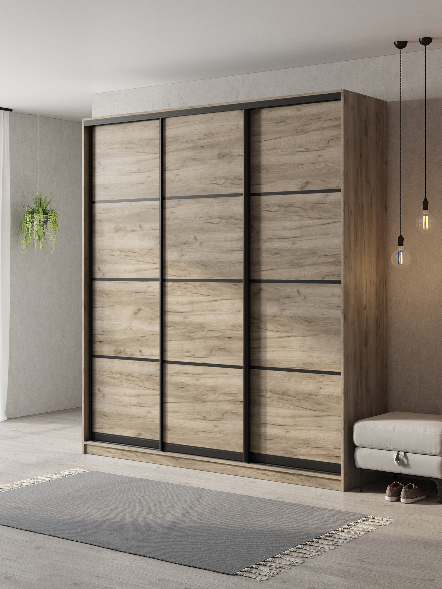 Изображение товара Шкаф-купе Клевер Атина 3 двери 240x220х65 см ЛДСП дуб крафт серый