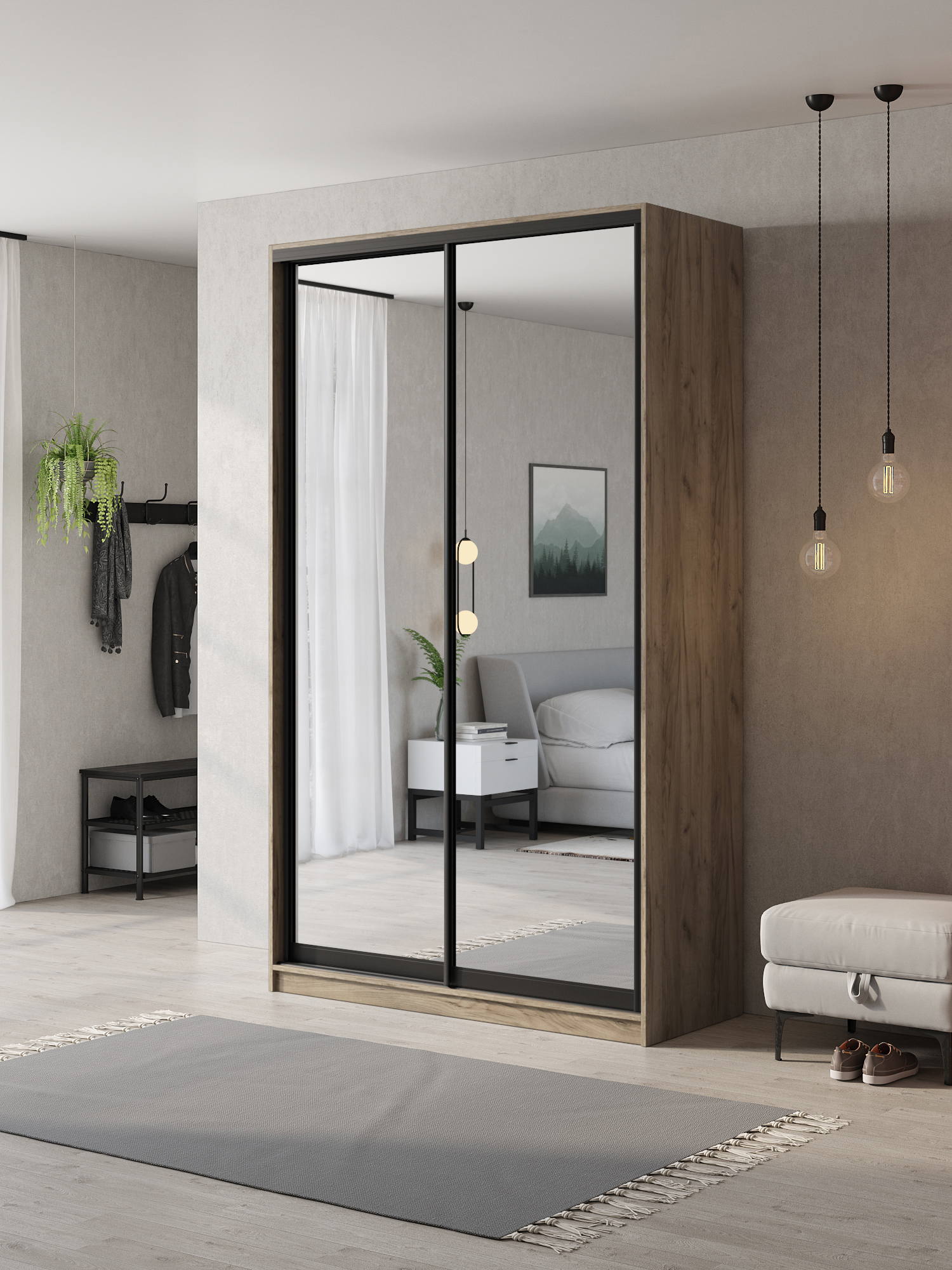 Изображение товара Шкаф-купе Клевер Атина 2 двери 240x110x50 см с зеркалами и системой плавного закрытия Изображение товара Шкаф-купе Клевер Атина 2 двери 240x110x50 см с зеркалами и системой плавного закрытия