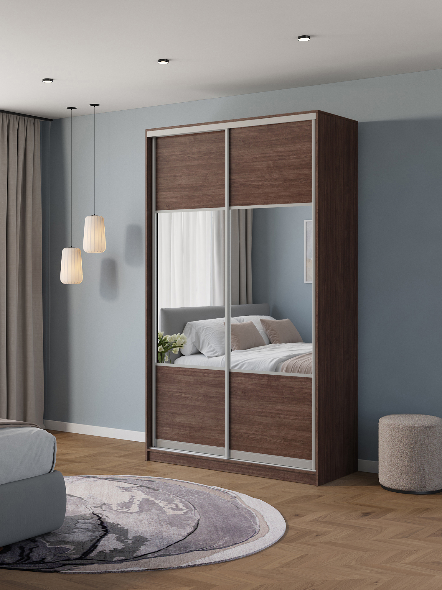 Изображение товара Шкаф-купе Клевер Атина с 2 дверями 240x130х45 см 6 полок ЛДСП цвет шамони темный комбинированный