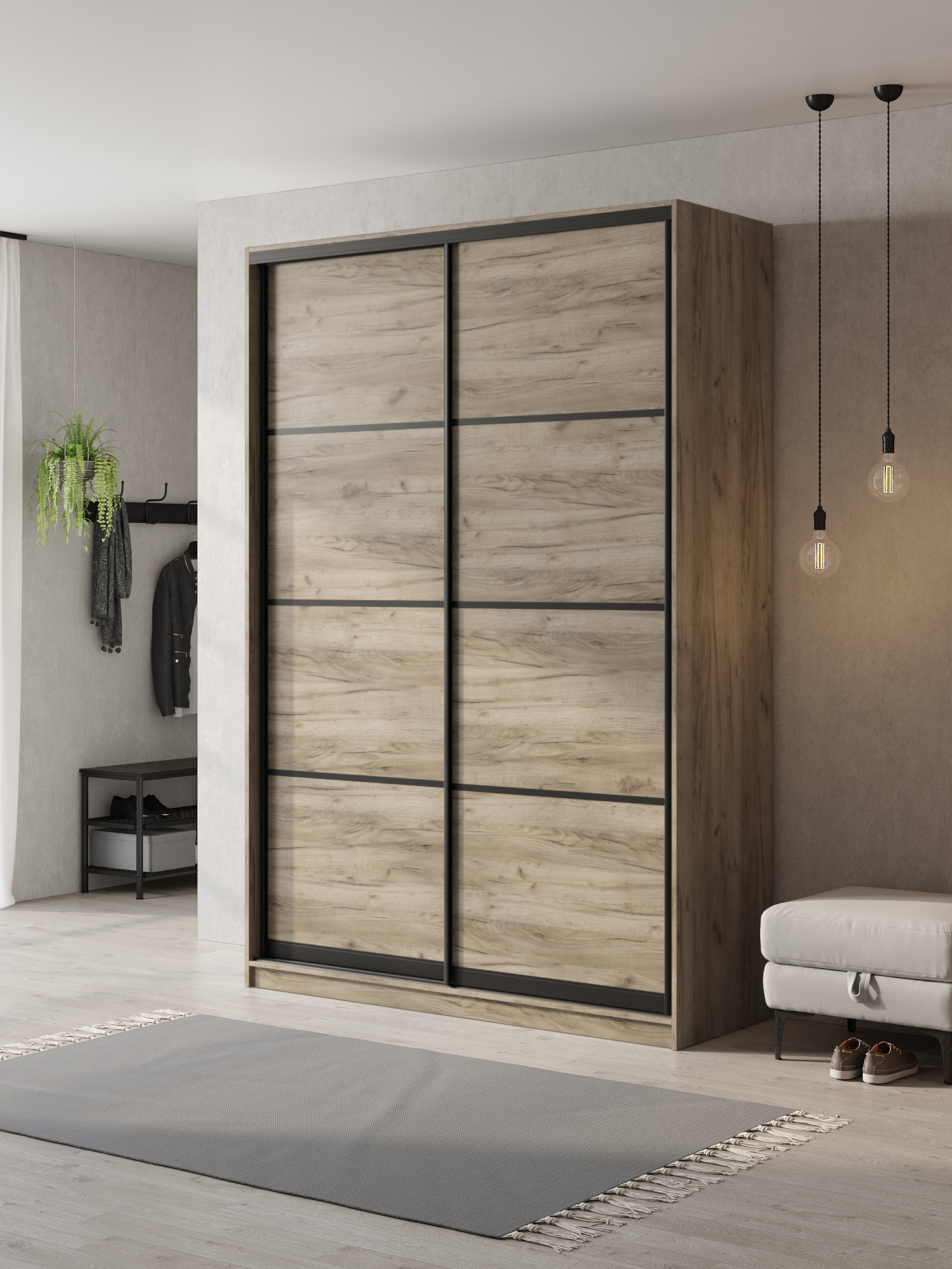 Изображение товара Шкаф-купе Клевер Атина с 2 дверями 240x140x45 см, ЛДСП, серый дуб крафт Изображение товара Шкаф-купе Клевер Атина с 2 дверями 240x140x45 см, ЛДСП, серый дуб крафт