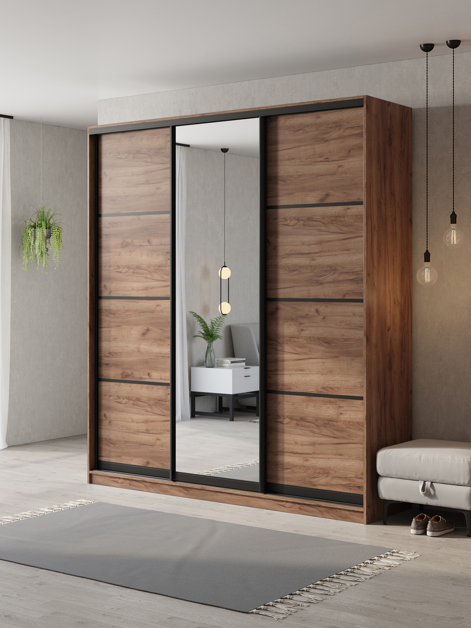 Изображение товара Шкаф-купе Клевер Атина с 3 дверями и зеркалом 240x200x58 см