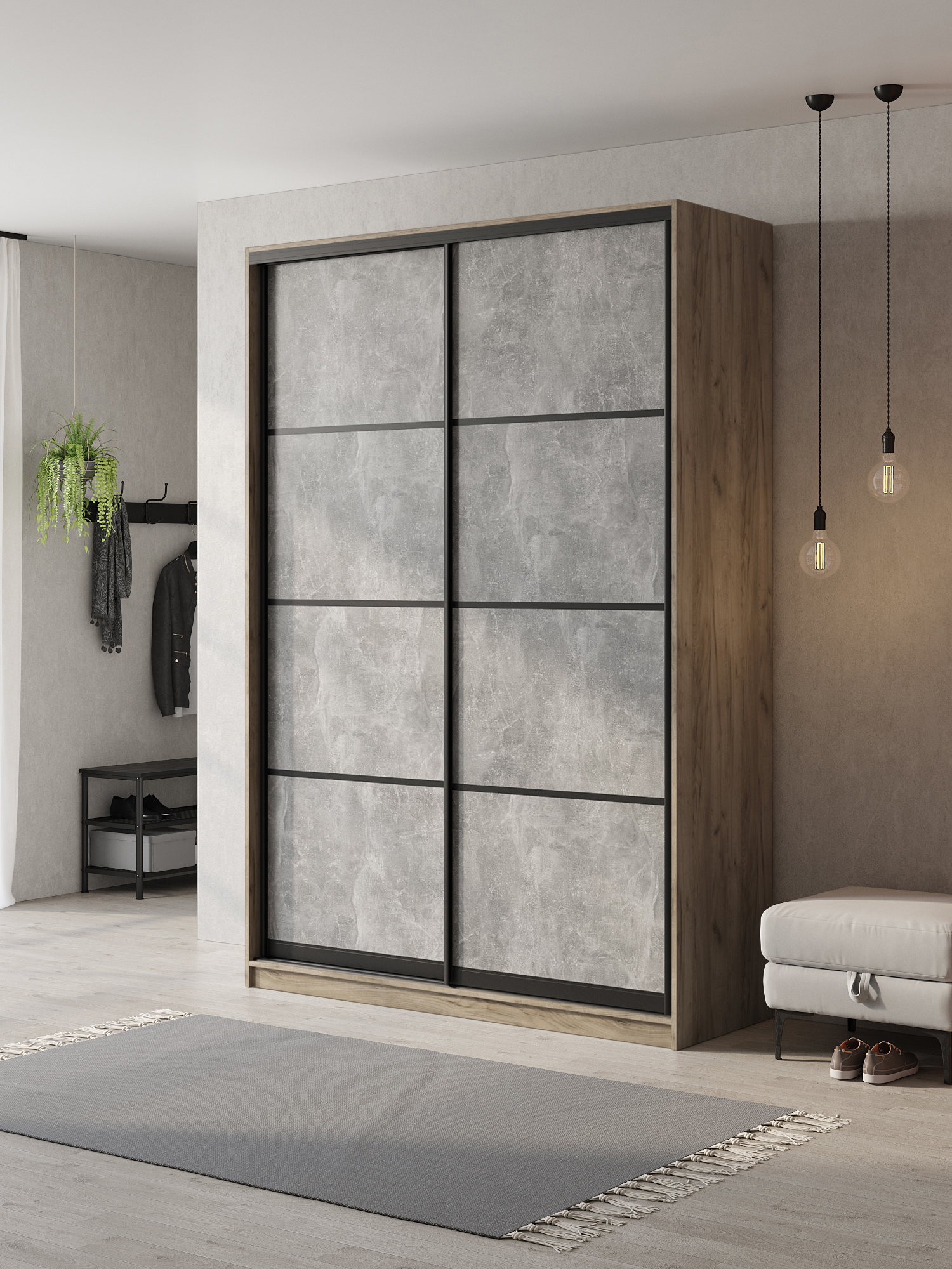 Изображение товара Шкаф-купе Клевер Атина с 2 дверями 240x140x58 см, ЛДСП, современный дизайн