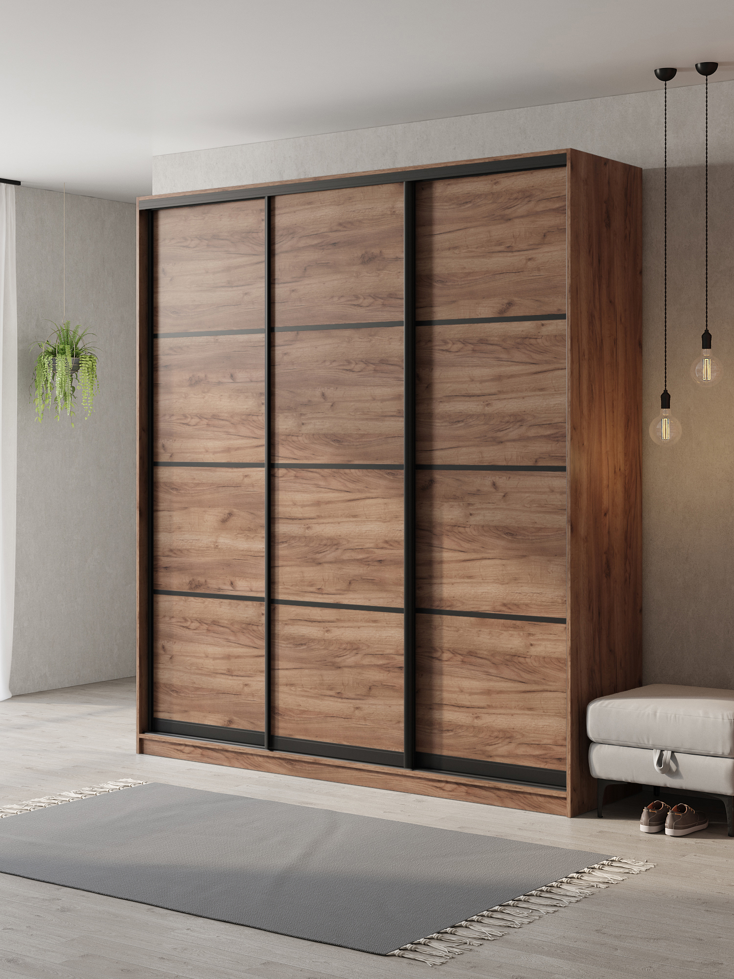 Изображение товара Шкаф-купе Клевер Атина с 3 дверями, 240x200x58 см, дуб крафт табак