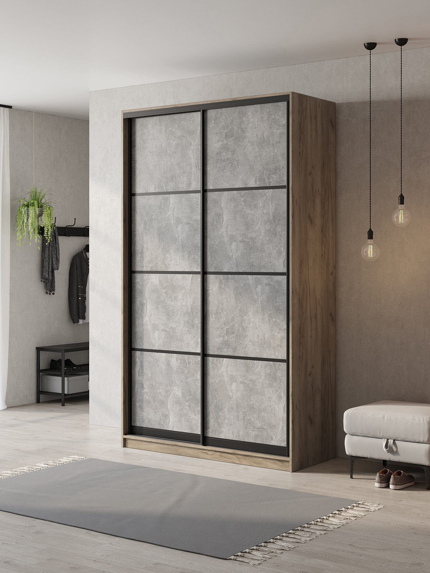Изображение товара Шкаф-купе Клевер Атина 2 дверцы 240x130x45 см ЛДСП бетон крафт серый Изображение товара Шкаф-купе Клевер Атина 2 дверцы 240x130x45 см ЛДСП бетон крафт серый