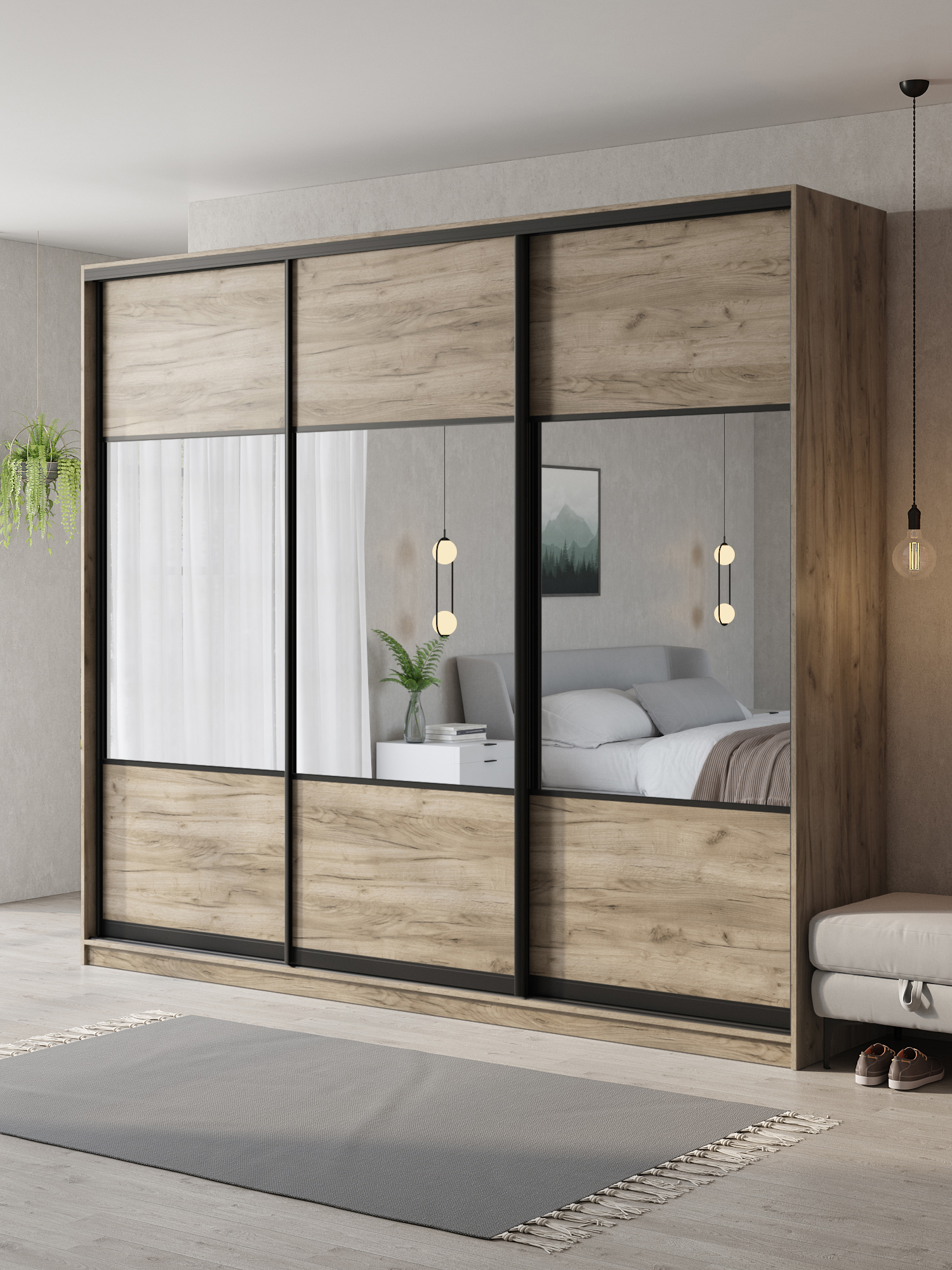 Изображение товара Шкаф-купе Клевер Атина с 3 дверями 240x270x45 см 9 полок ЛДСП цвет дуб крафт серый комбинированный