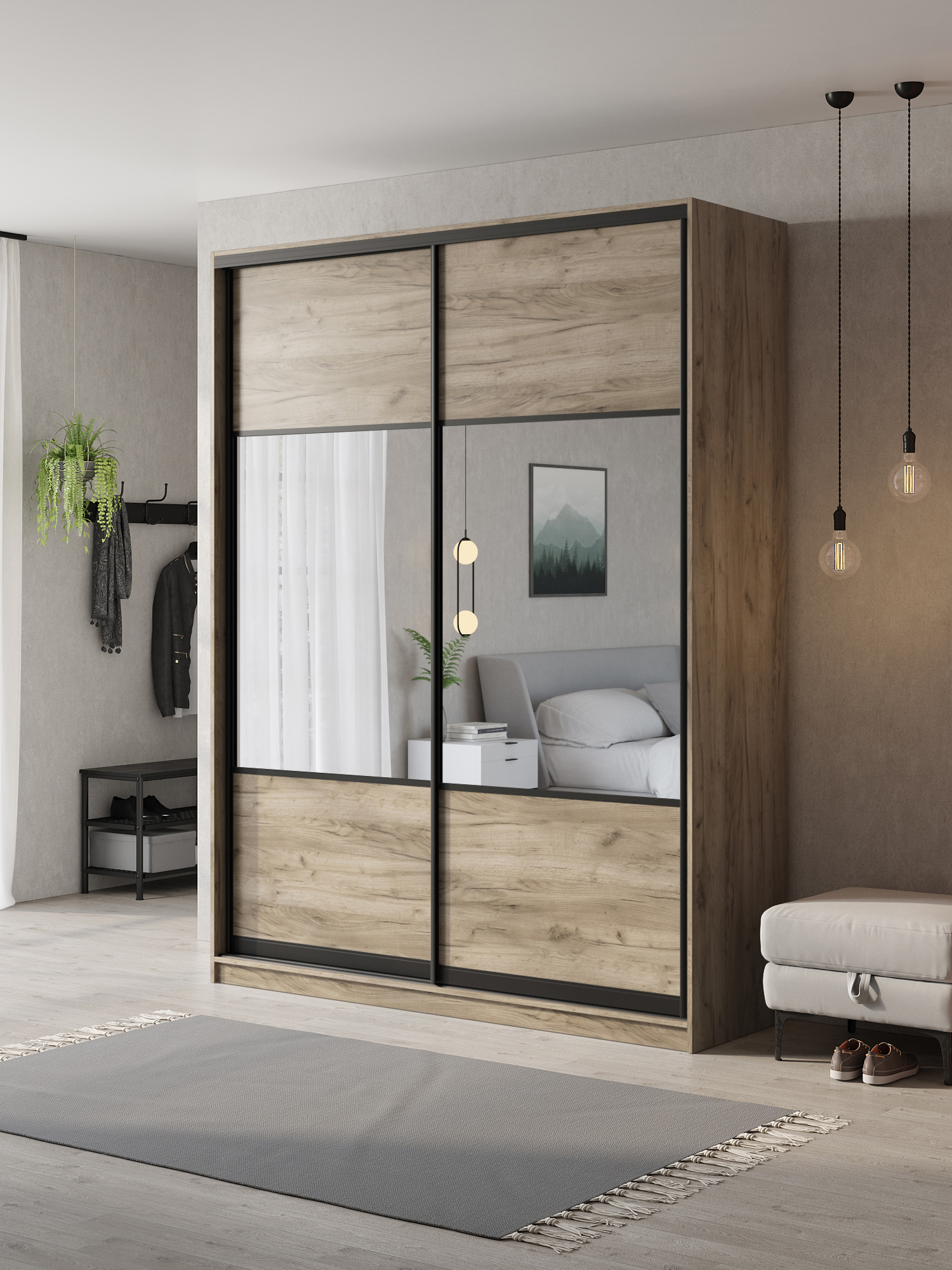 Изображение товара Шкаф-купе Клевер Атина 2 двери 240x170х58 см с зеркалом и системой плавного закрывания Изображение товара Шкаф-купе Клевер Атина 2 двери 240x170х58 см с зеркалом и системой плавного закрывания