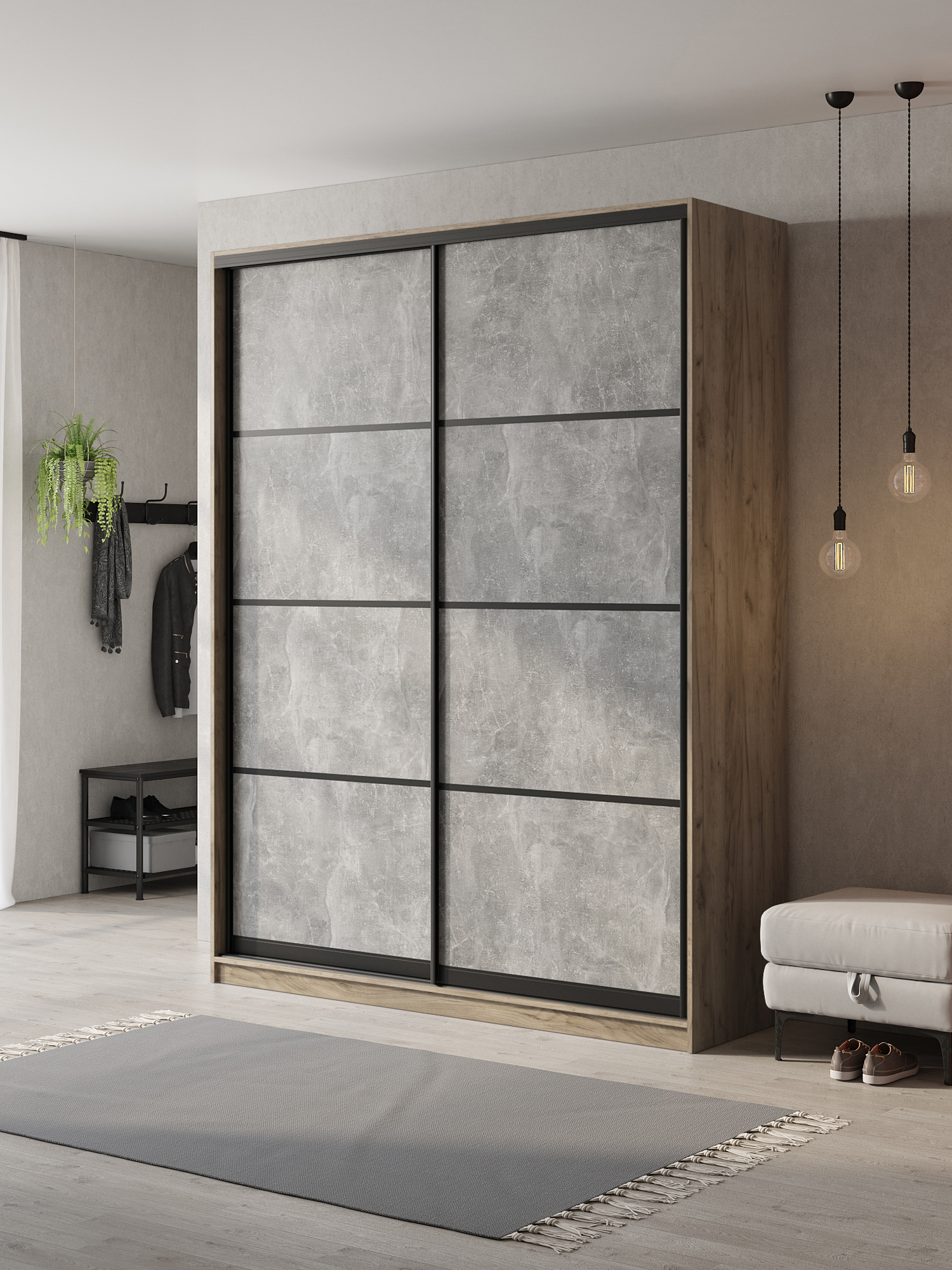 Изображение товара Шкаф-купе Клевер Атина 2 двери 240x180x58 см ЛДСП серый стиль минимализм Изображение товара Шкаф-купе Клевер Атина 2 двери 240x180x58 см ЛДСП серый стиль минимализм