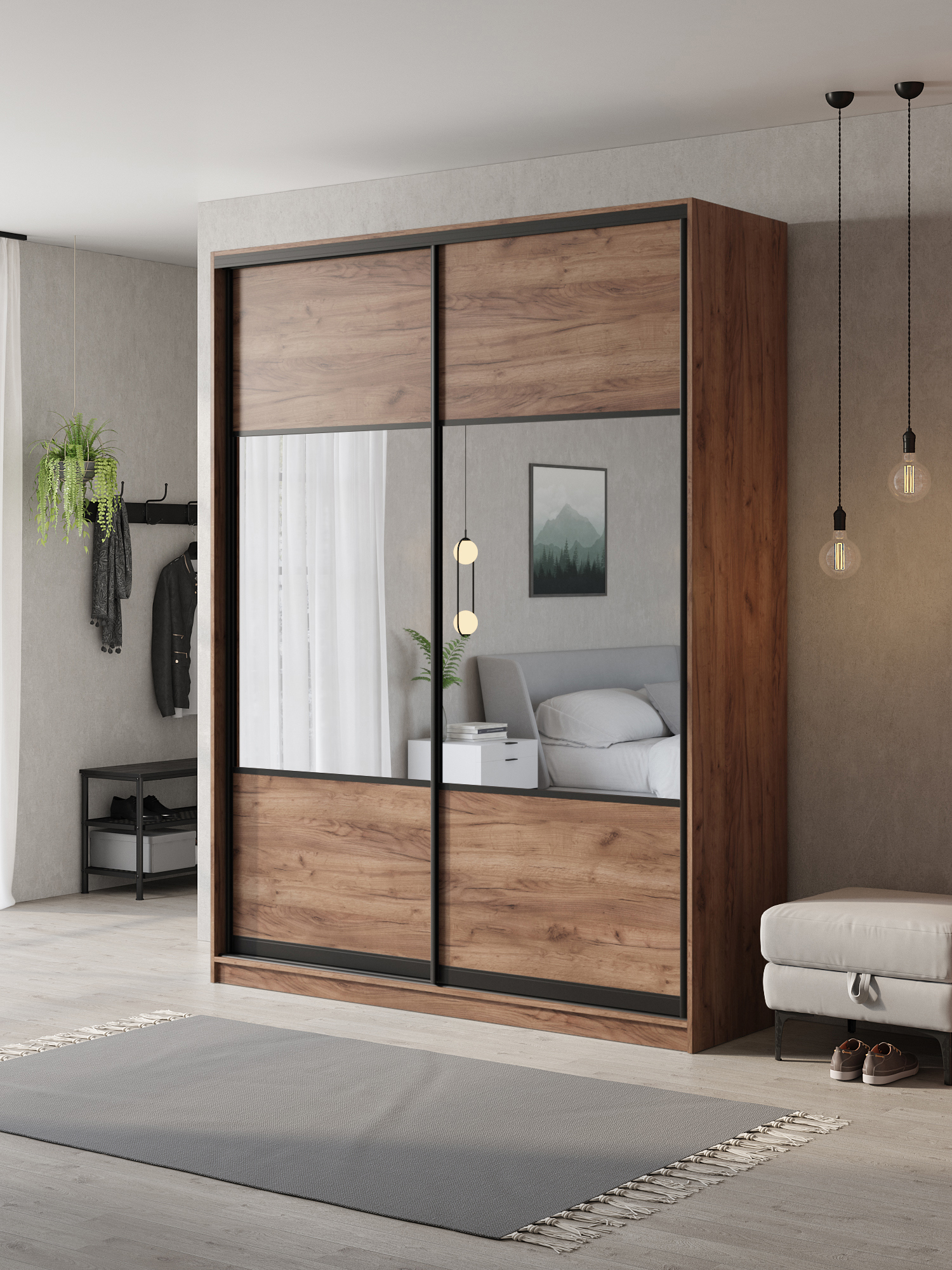 Изображение товара Шкаф-купе Клевер Атина 2 двери 240x180x58 см ЛДСП коричневый
