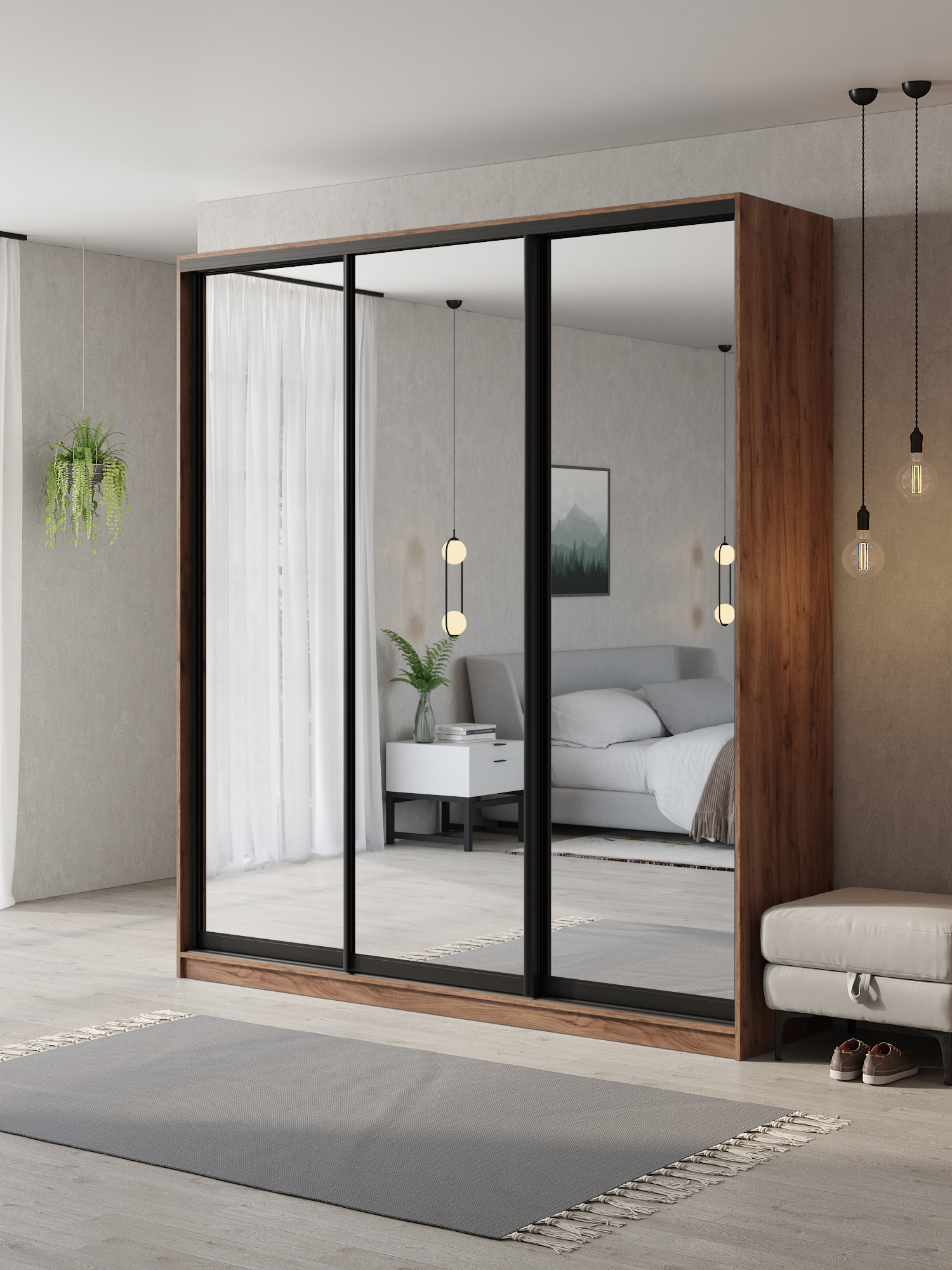 Изображение товара Шкаф-купе Клевер Атина 3 двери 210х240 см с зеркалами и системой Hettich Изображение товара Шкаф-купе Клевер Атина 3 двери 210х240 см с зеркалами и системой Hettich