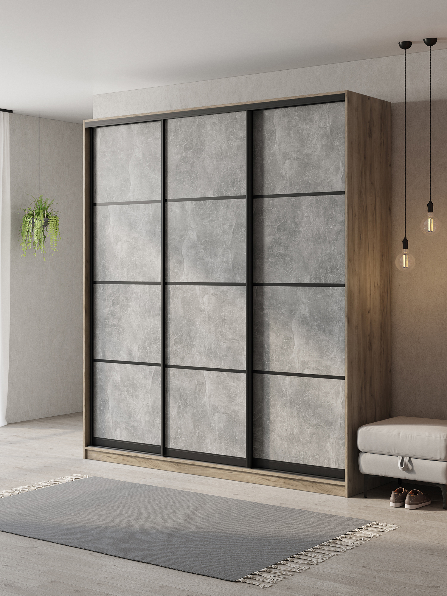 Изображение товара Шкаф-купе Клевер Атина с 3 дверьми, Размер 240x210x50 см, Дуб крафт серый Изображение товара Шкаф-купе Клевер Атина с 3 дверьми, Размер 240x210x50 см, Дуб крафт серый