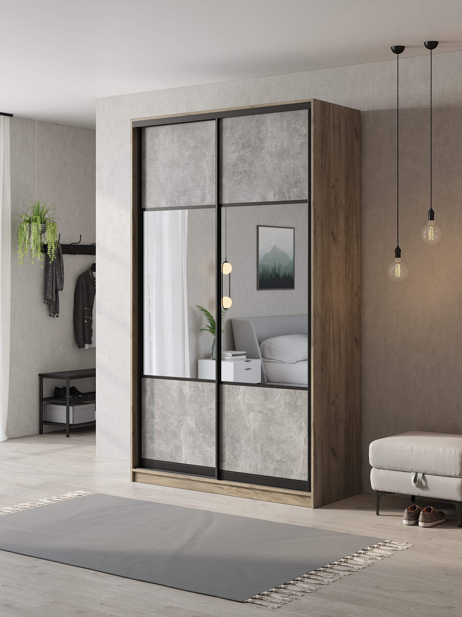 Изображение товара Шкаф-купе Клевер Атина 2 двери 240x130x58 см ЛДСП серый с зеркалом Изображение товара Шкаф-купе Клевер Атина 2 двери 240x130x58 см ЛДСП серый с зеркалом