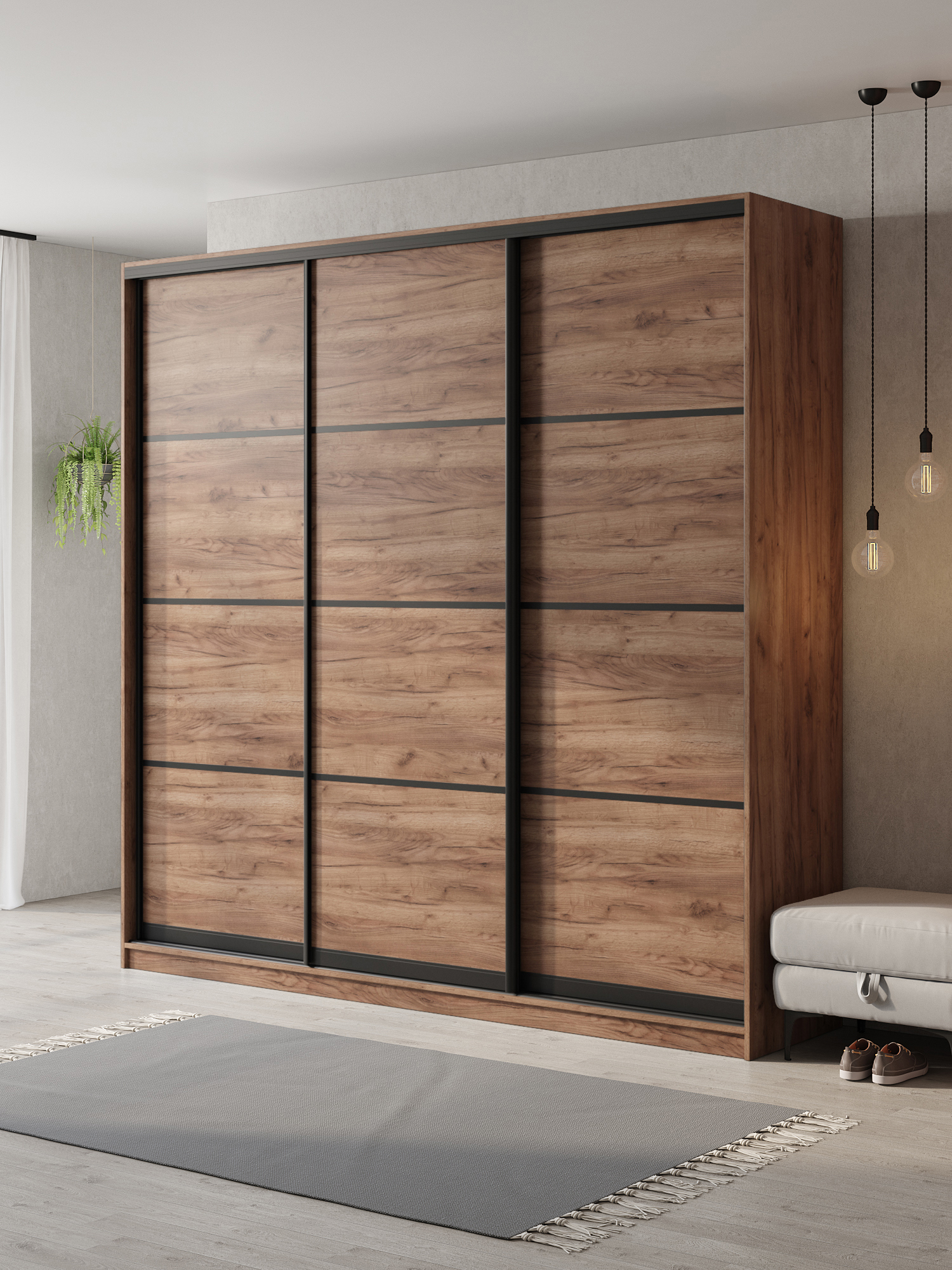 Изображение товара Шкаф-купе Клевер Атина 3 двери 240x230x58 см ЛДСП коричневый минимализм Изображение товара Шкаф-купе Клевер Атина 3 двери 240x230x58 см ЛДСП коричневый минимализм