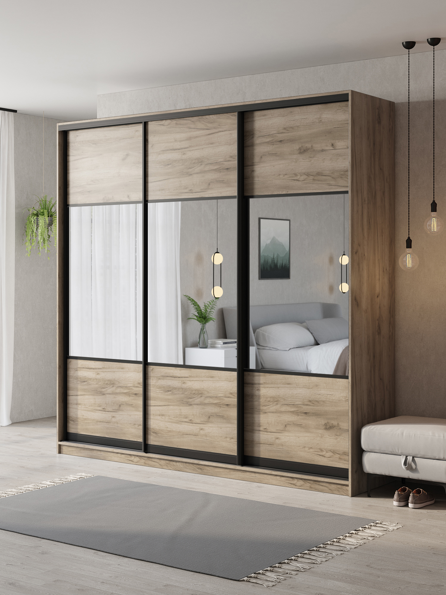 Изображение товара Шкаф-купе Клевер Атина с 3 дверями 240x240x58 см и полками Изображение товара Шкаф-купе Клевер Атина с 3 дверями 240x240x58 см и полками