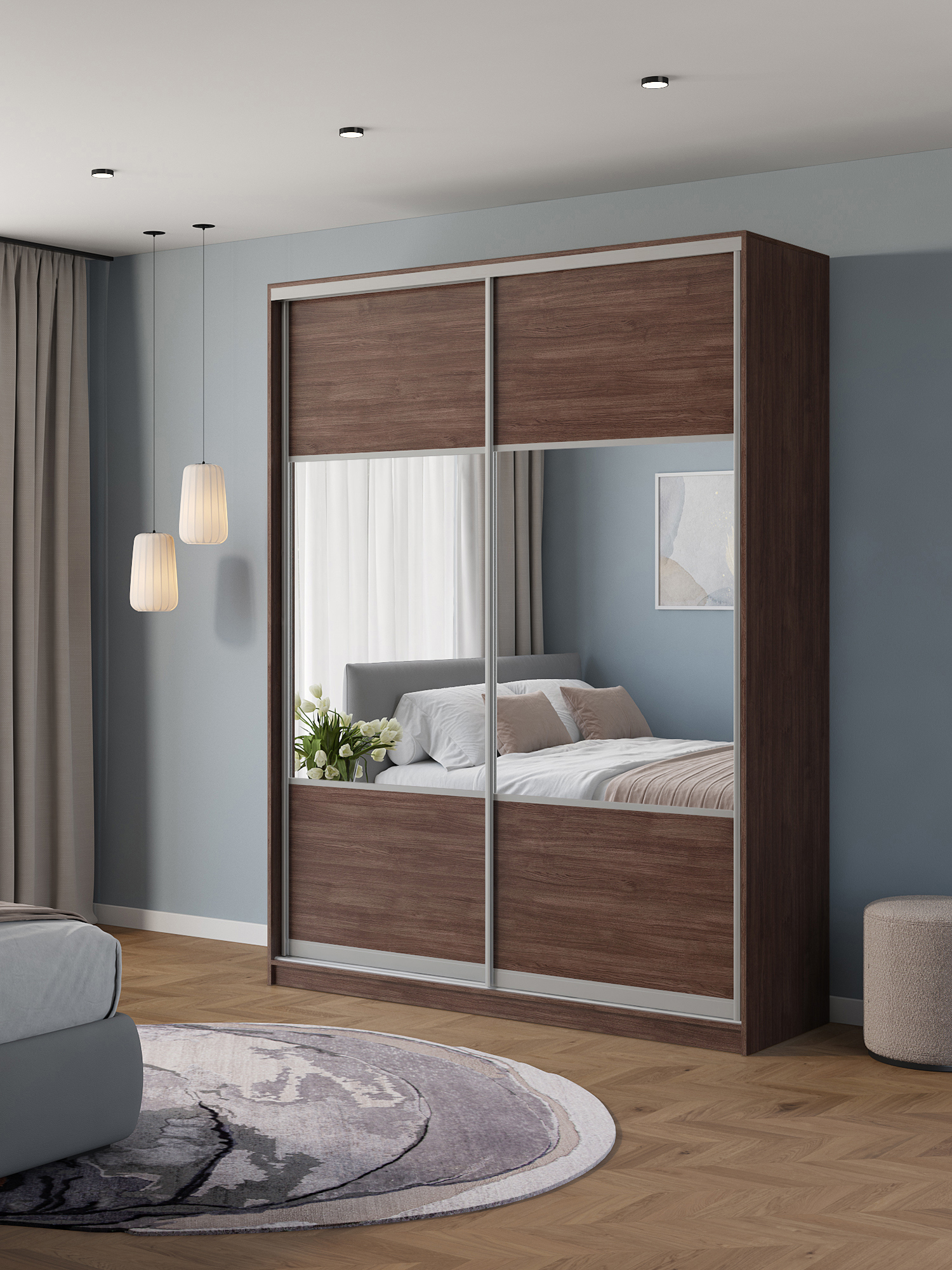 Изображение товара Шкаф-купе Клевер Атина с 2 дверями 240x170х50 см 6 полок ЛДСП цвет шамони темный комбинированный