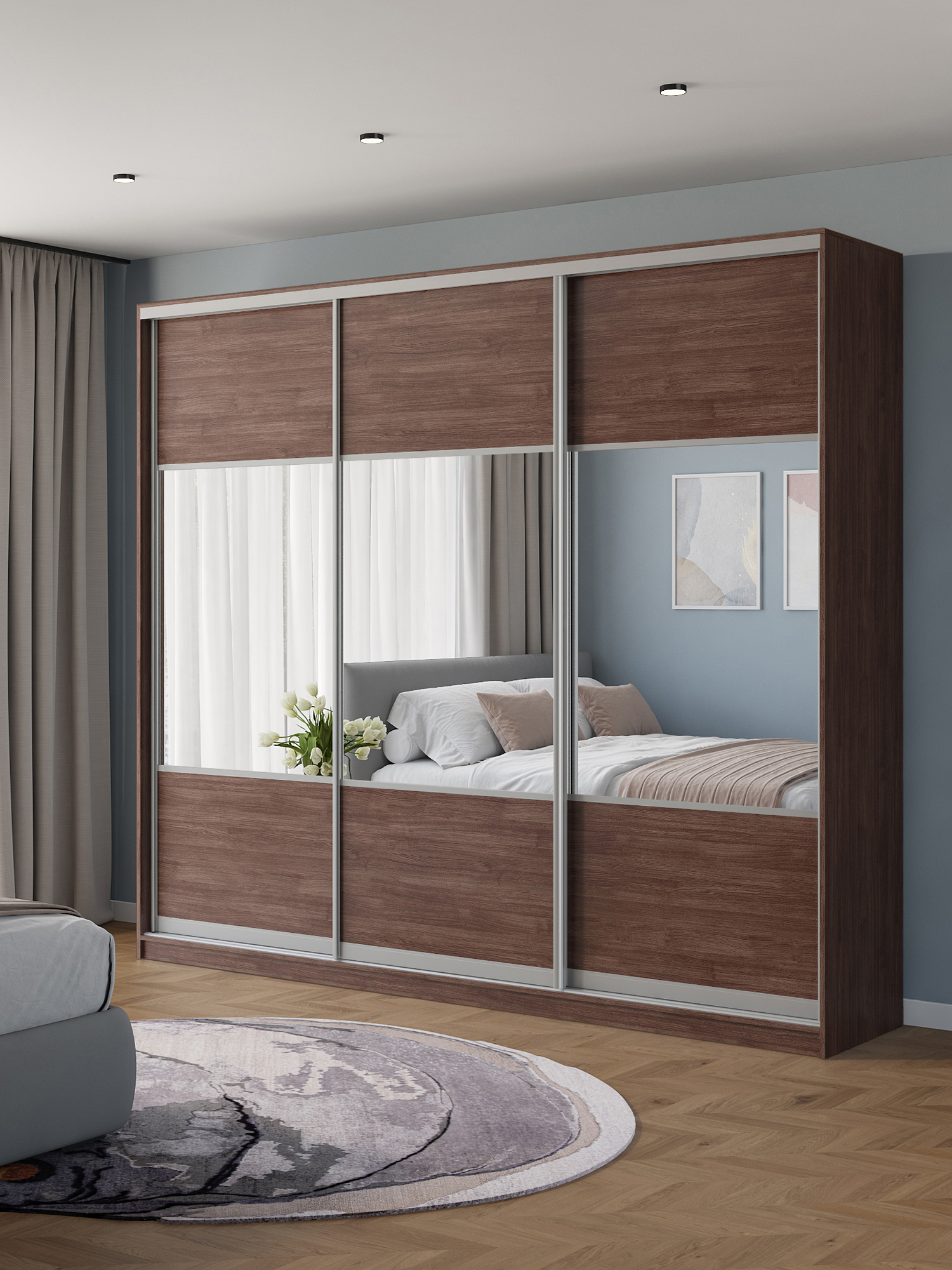 Изображение товара Шкаф-купе Клевер Атина 3 двери 270x240 см с системой креплений Hettich Изображение товара Шкаф-купе Клевер Атина 3 двери 270x240 см с системой креплений Hettich