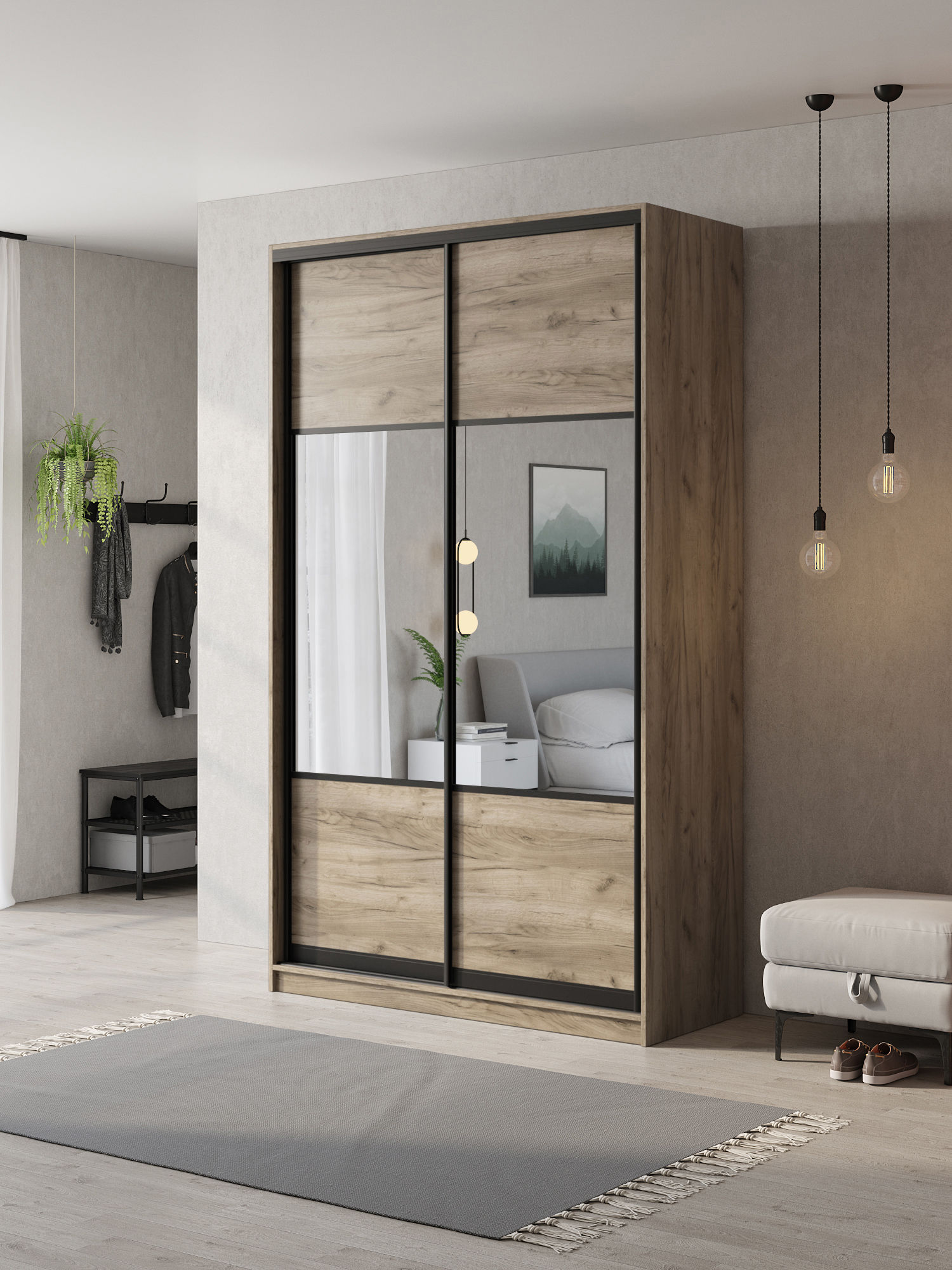 Изображение товара Шкаф-купе Атина 2 двери с зеркалом и системой Hettich, 130x240x45 см