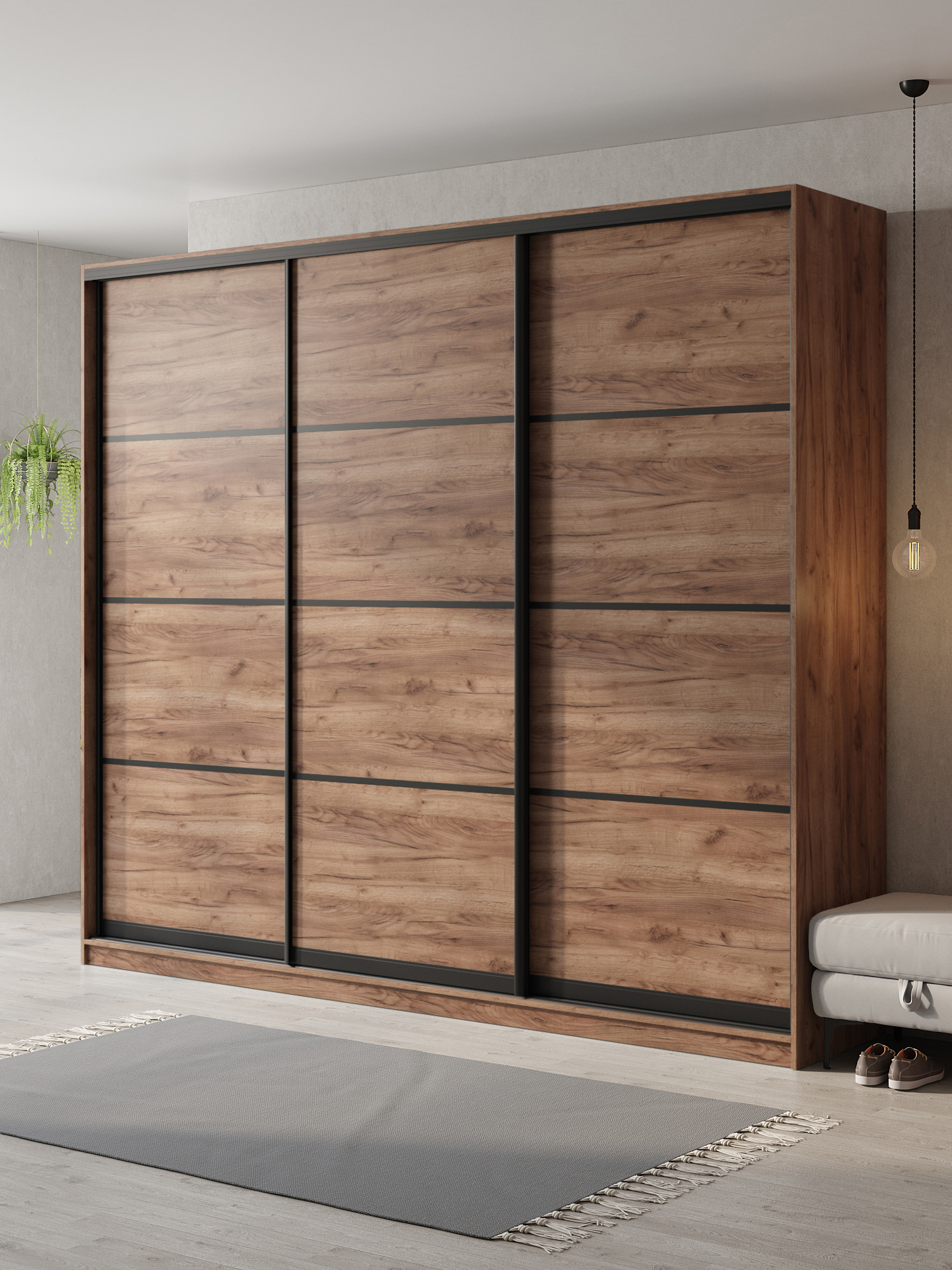 Изображение товара Шкаф-купе Клевер Атина 3 двери 270x240x45 см с полками и системой Hettich Изображение товара Шкаф-купе Клевер Атина 3 двери 270x240x45 см с полками и системой Hettich