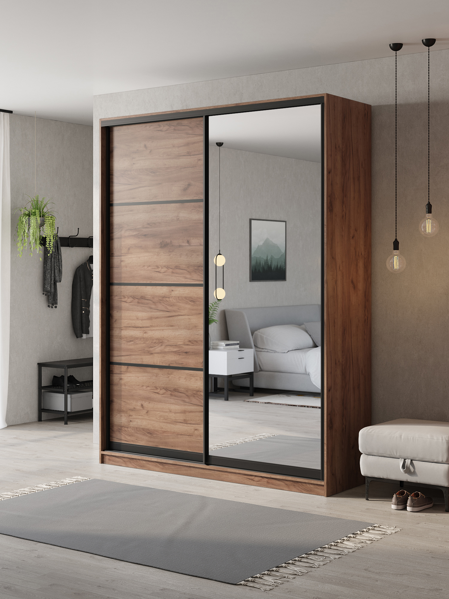 Изображение товара Шкаф-купе Клевер Атина с зеркалом 2 двери 180x240 см Дуб крафт табак