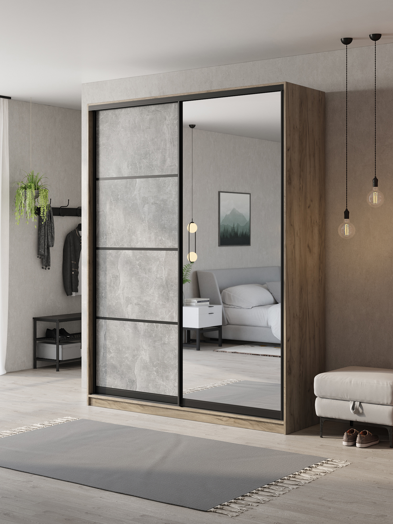 Изображение товара Шкаф-купе Клевер Атина 2 дверцы зеркалом 180x58x240 см в стиле минимализм