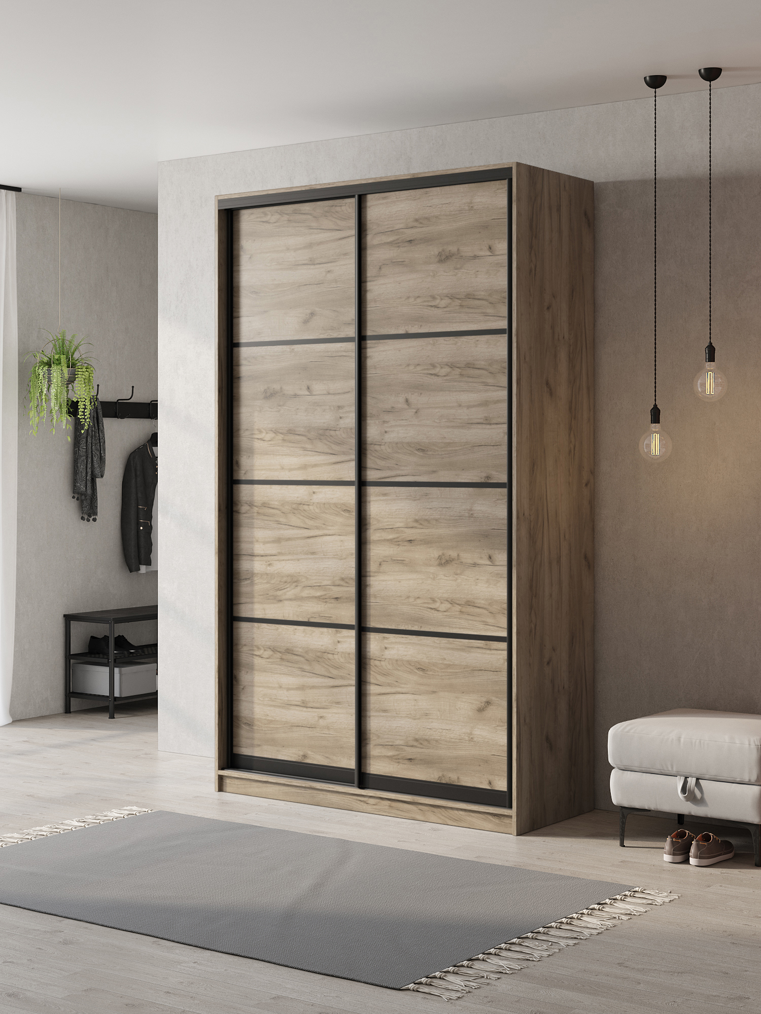 Изображение товара Шкаф-купе Клевер Атина с 2 дверями 240x130x58 см 6 полок ЛДСП цвет дуб крафт серый