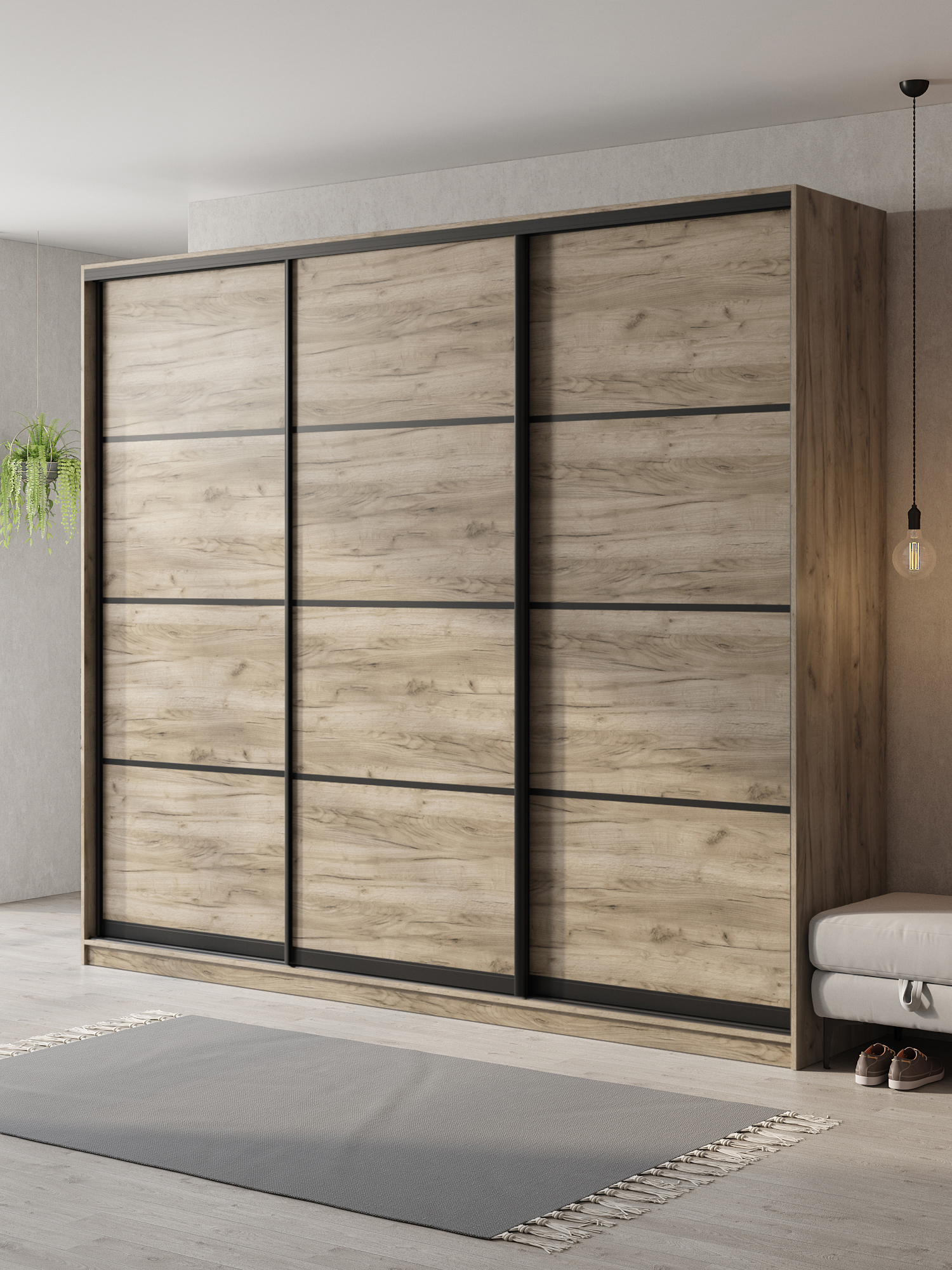 Изображение товара Шкаф-купе Атина с 3 дверями 260x240x65 см Дуб крафт серый ЛДСП