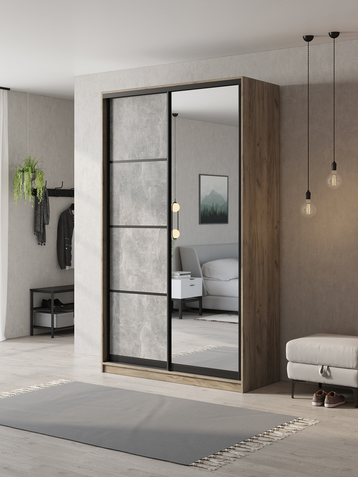 Изображение товара Шкаф-купе Клевер Атина 2 двери зеркало 240x110x65 см минимализм Россия