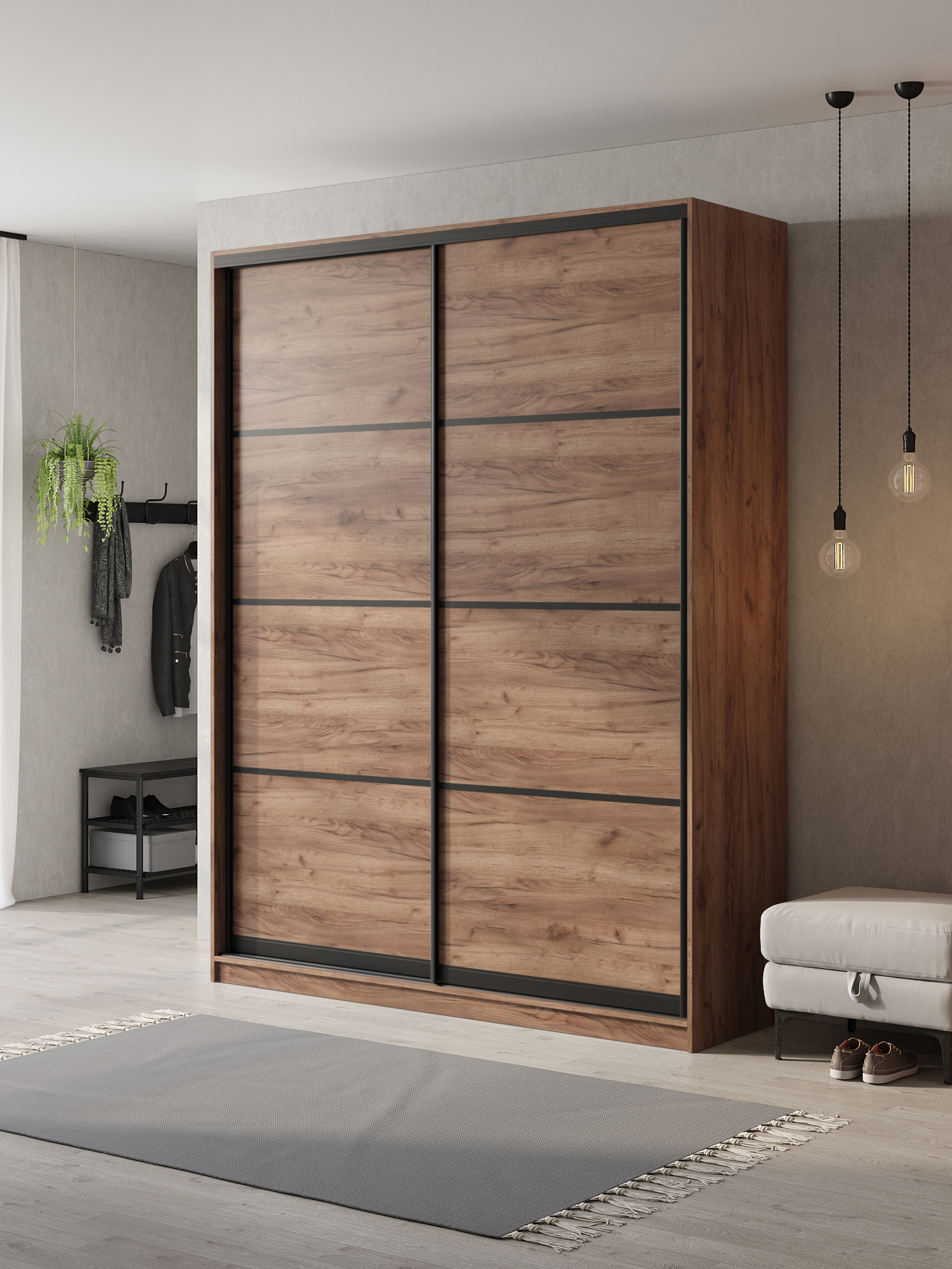 Изображение товара Шкаф-купе Клевер Атина с 2 дверями 240x180x65 см 6 полок ЛДСП цвет дуб крафт табак