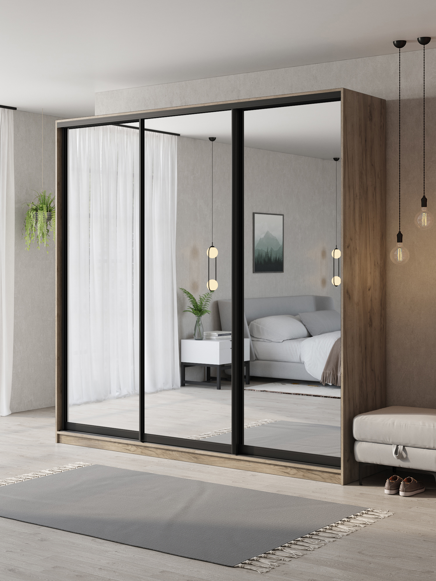 Изображение товара Шкаф-купе Клевер Атина 240x240 см с 3 дверями и зеркалом