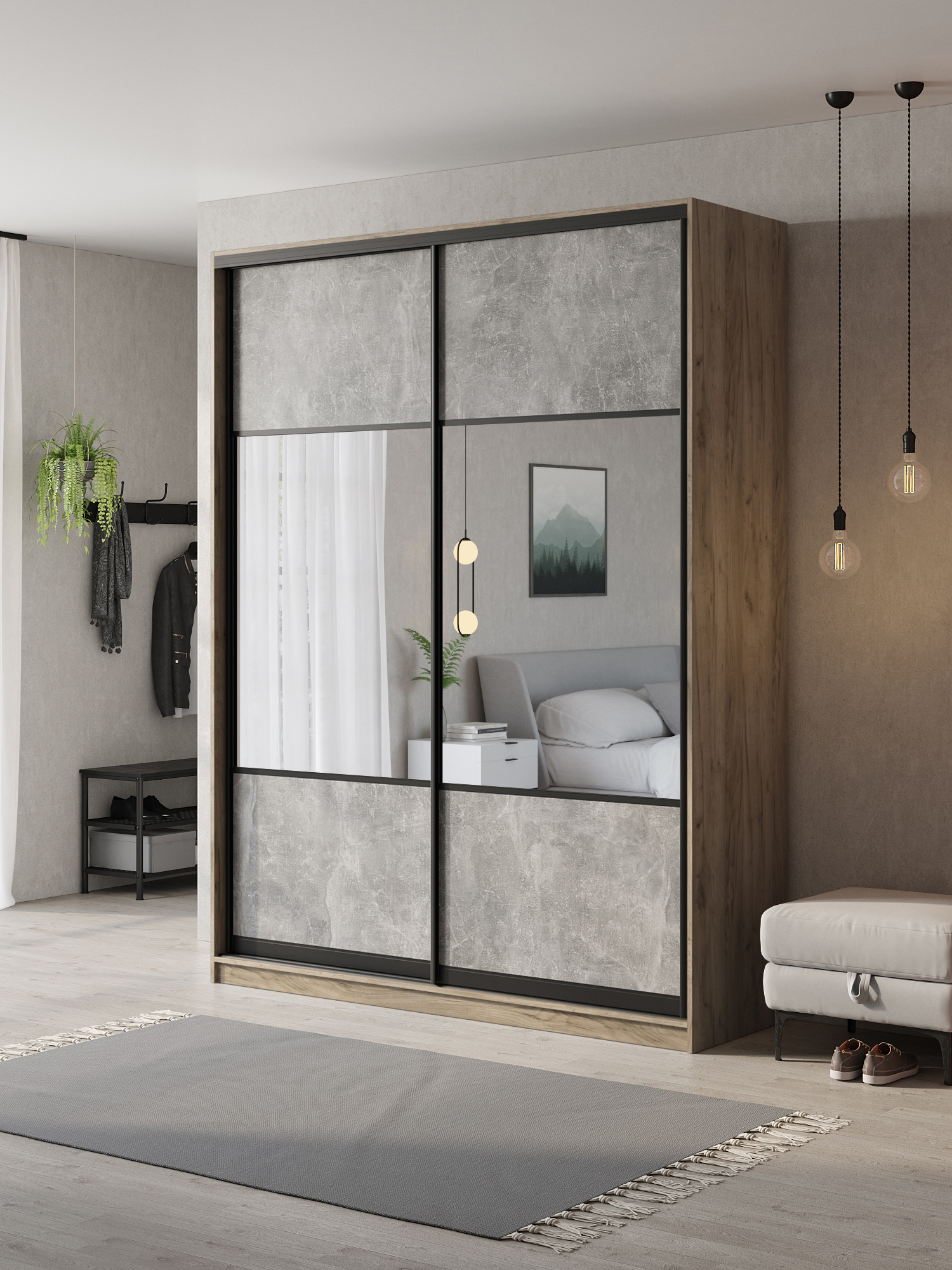 Изображение товара Шкаф-купе Атина 2 двери 180x240 см дуб крафт серый бетон серый минимализм