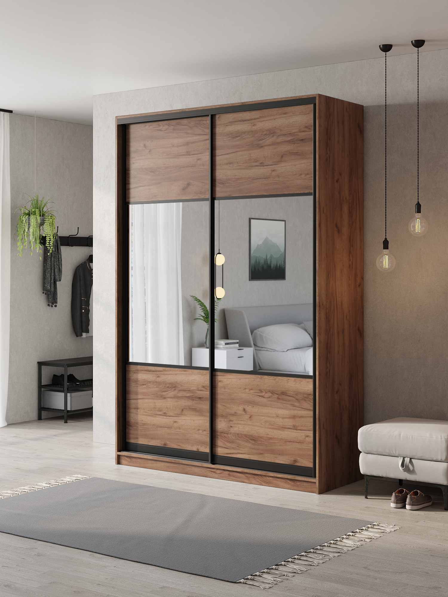 Изображение товара Шкаф-купе Клевер Атина с 2 дверями 240x140x45 см 6 полок ЛДСП цвет дуб крафт табак комбинированный